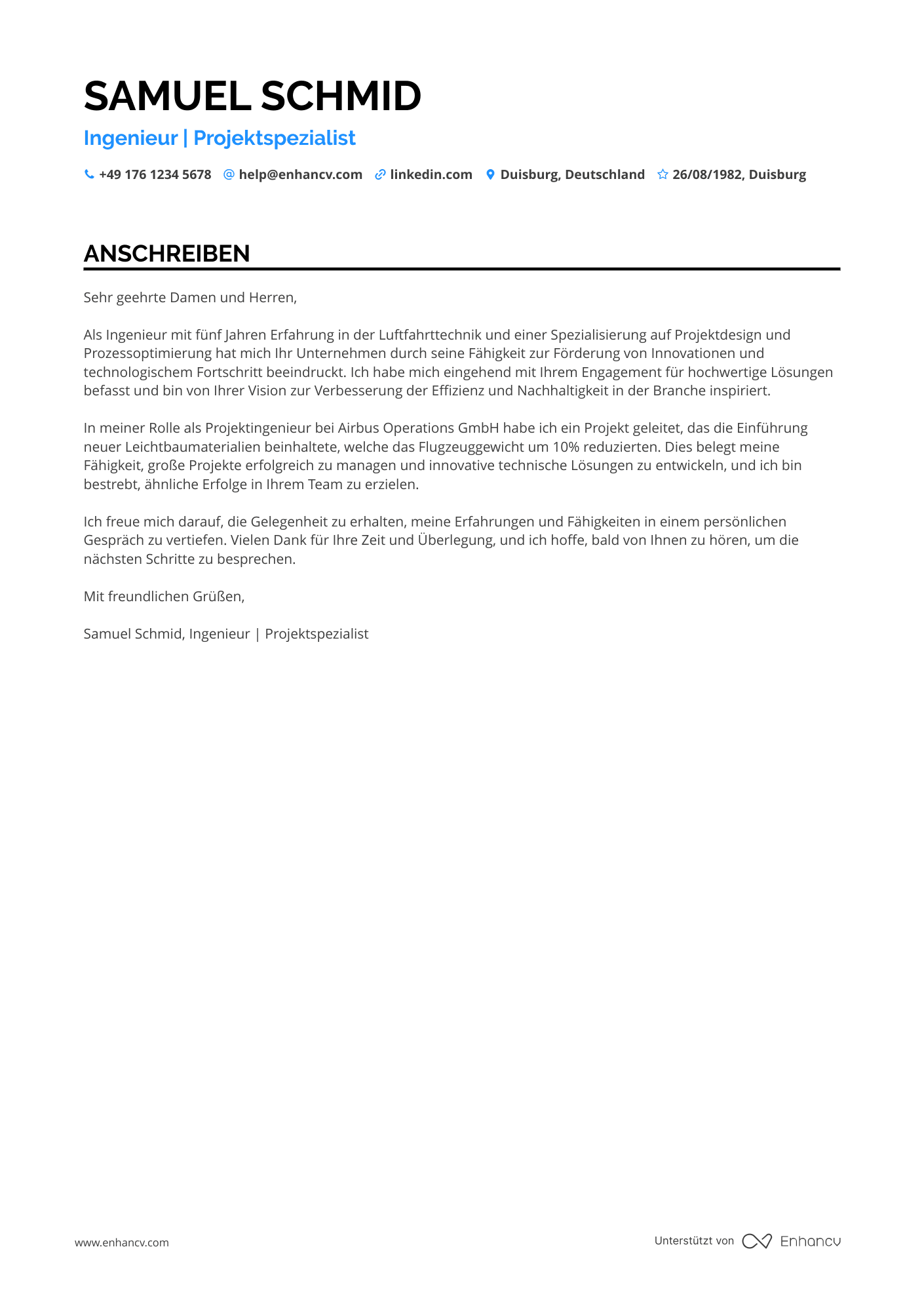 Ingenieur Anschreiben