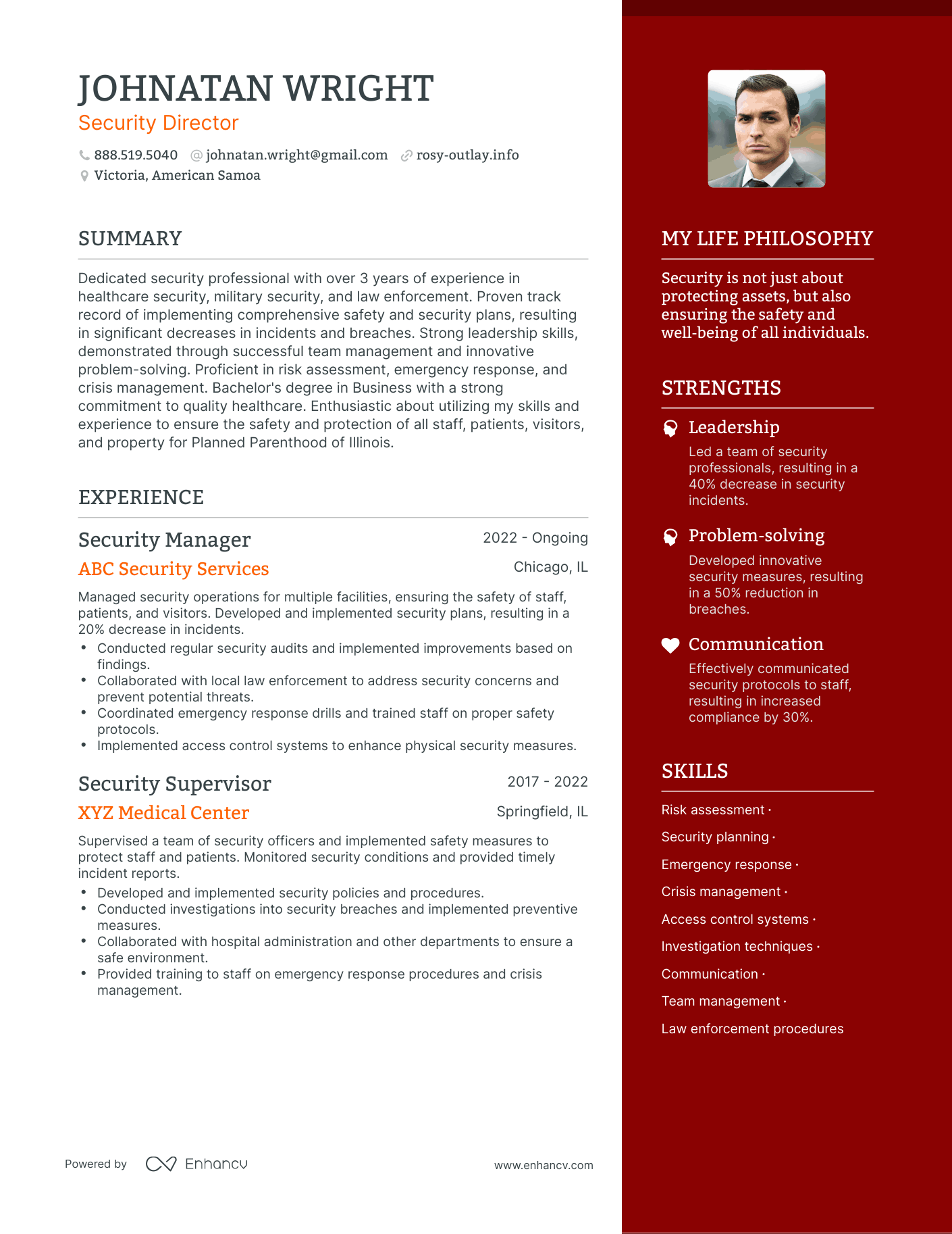 Modern Security Director Resume Example