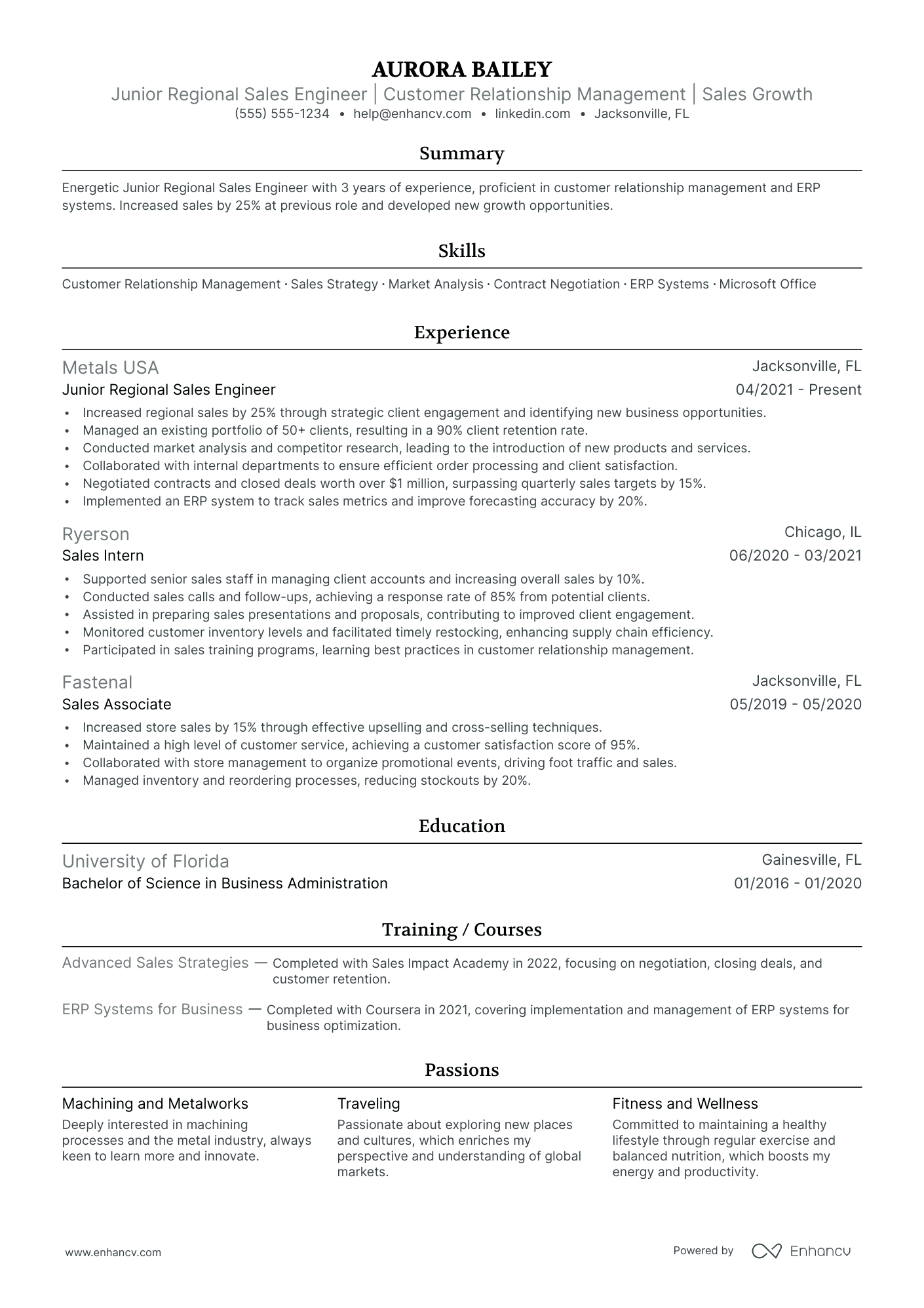 Regional Sales Engineer resume example