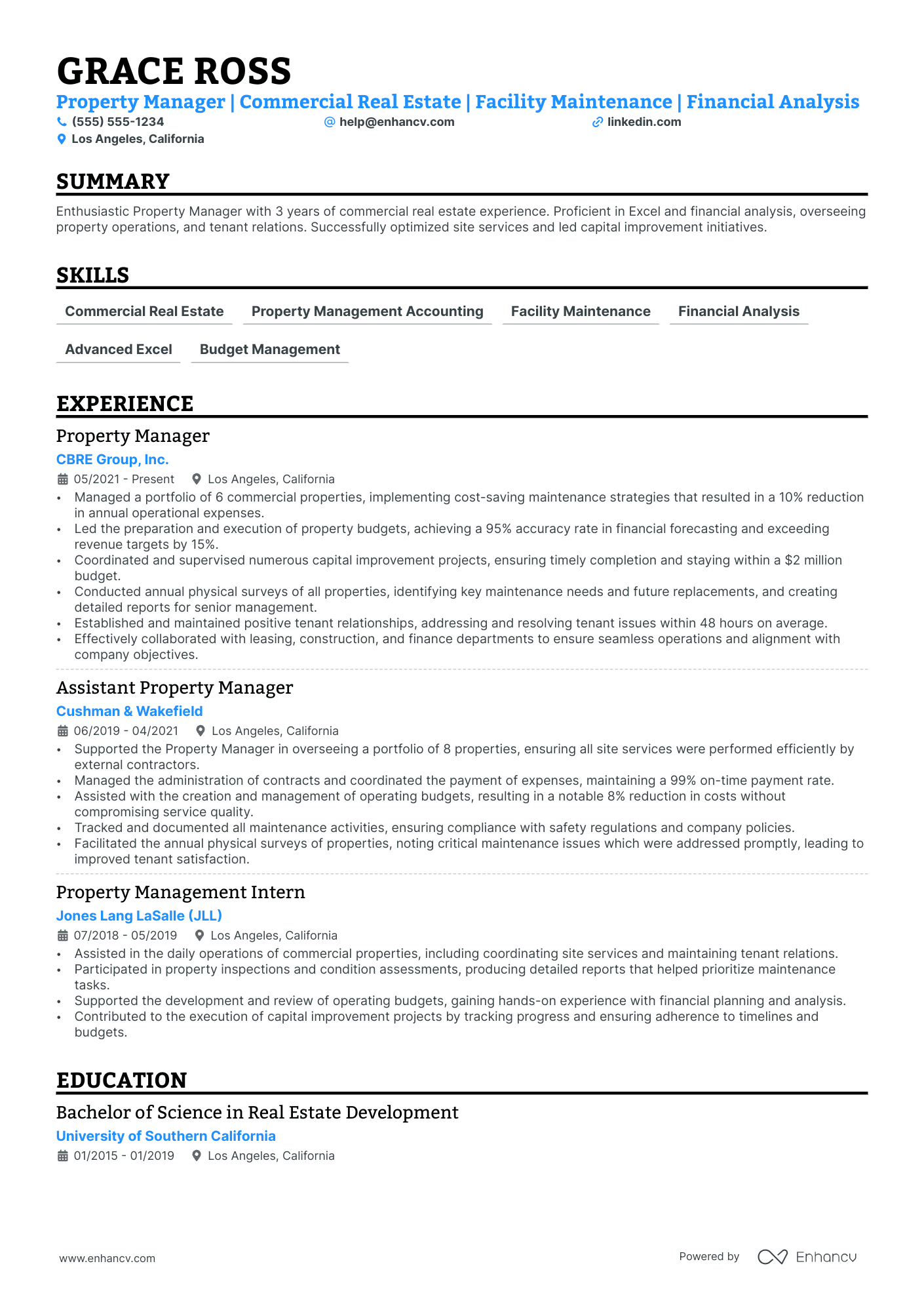 Portfolio Property Manager resume example