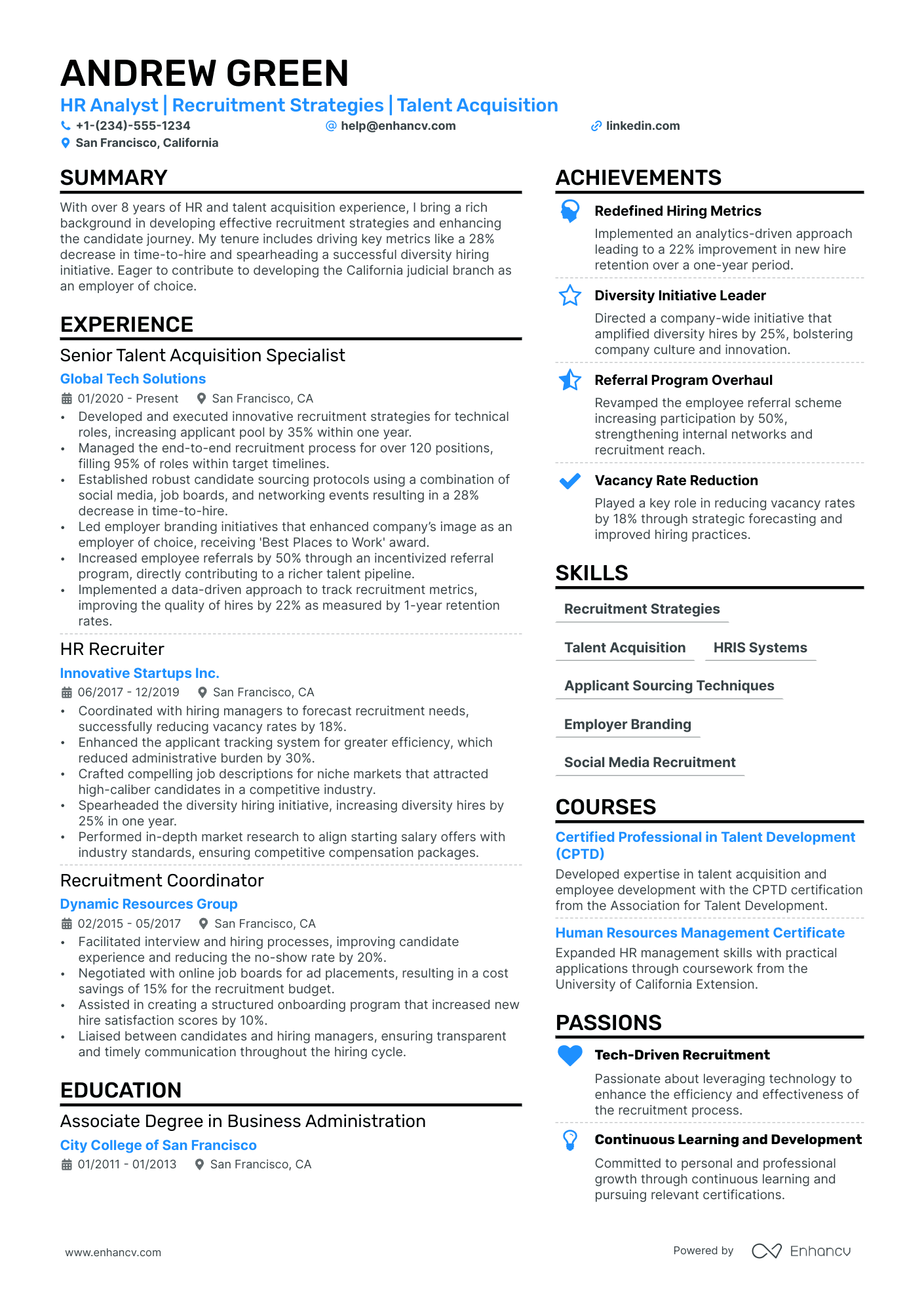 HR Analyst resume example