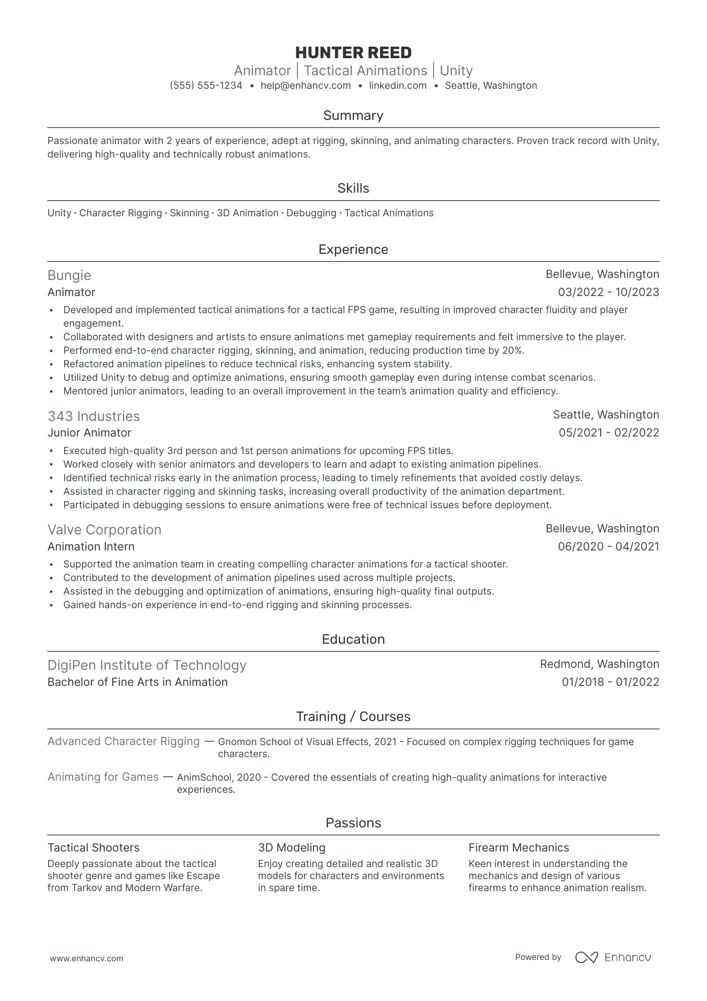 Animator resume example