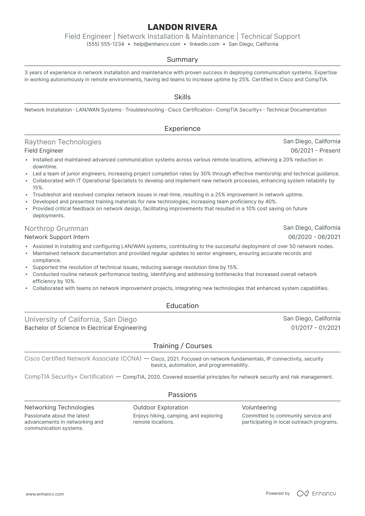 Network Field Engineer resume example