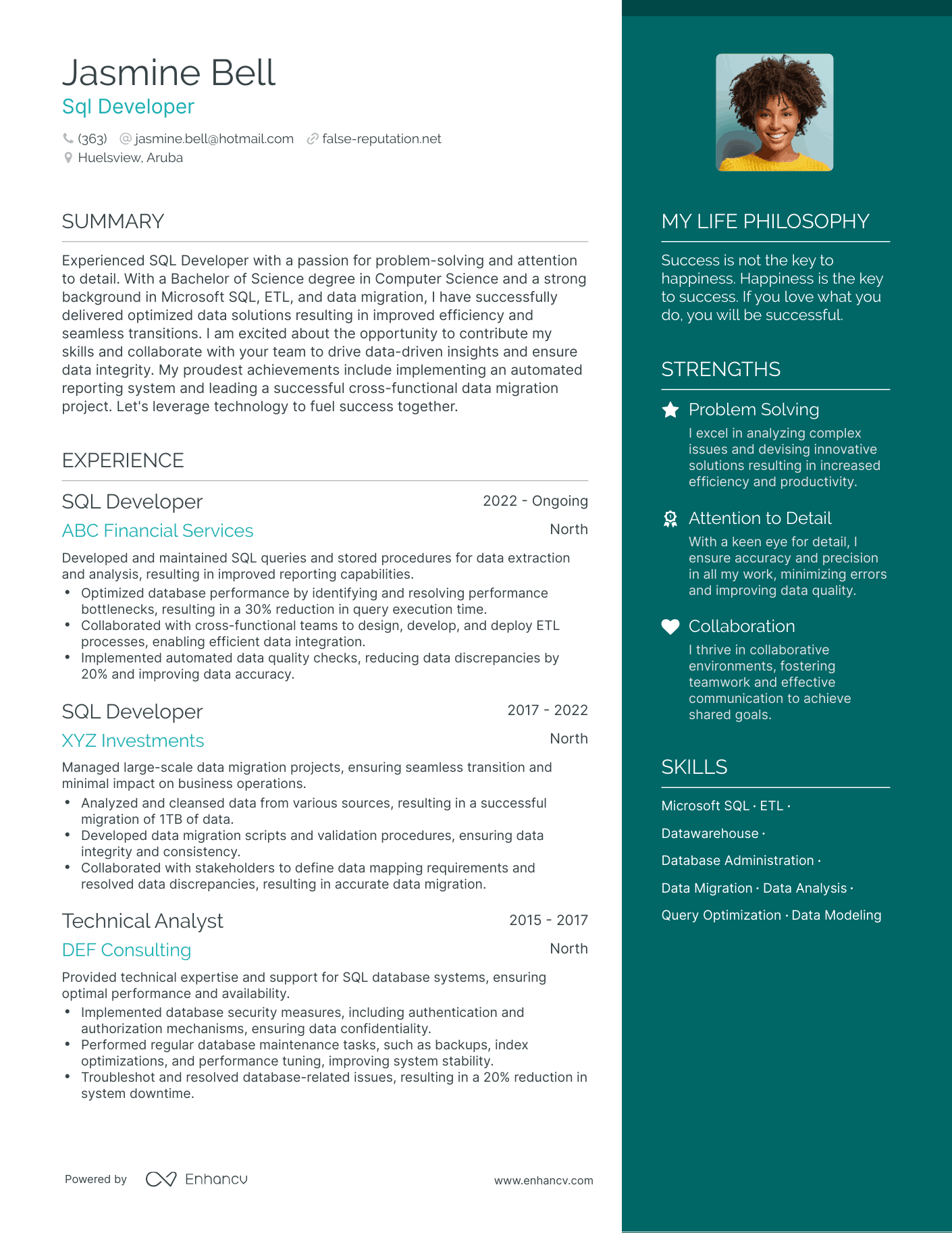 Modern Sql Developer Resume Example