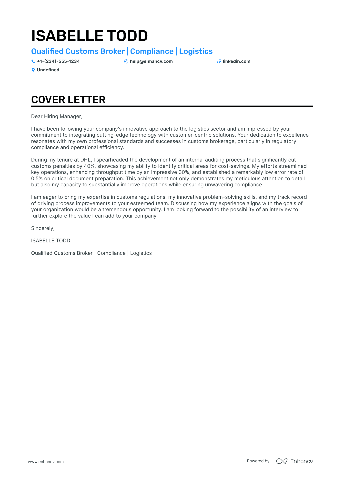 Customs Broker cover letter