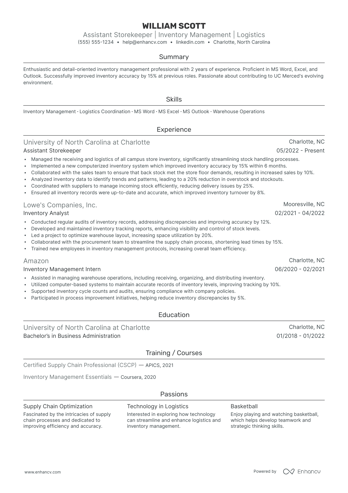 Assistant Storekeeper resume example