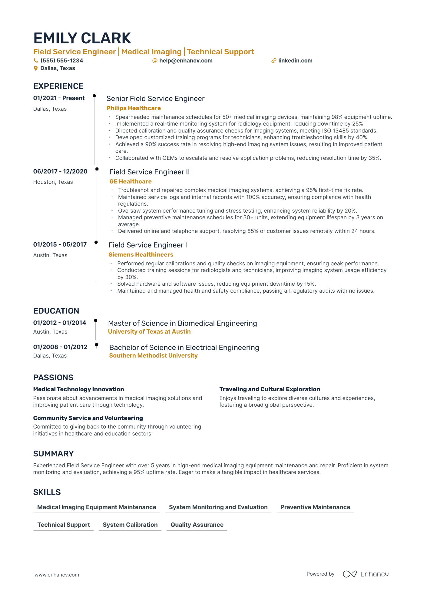 Junior Service Engineer resume example