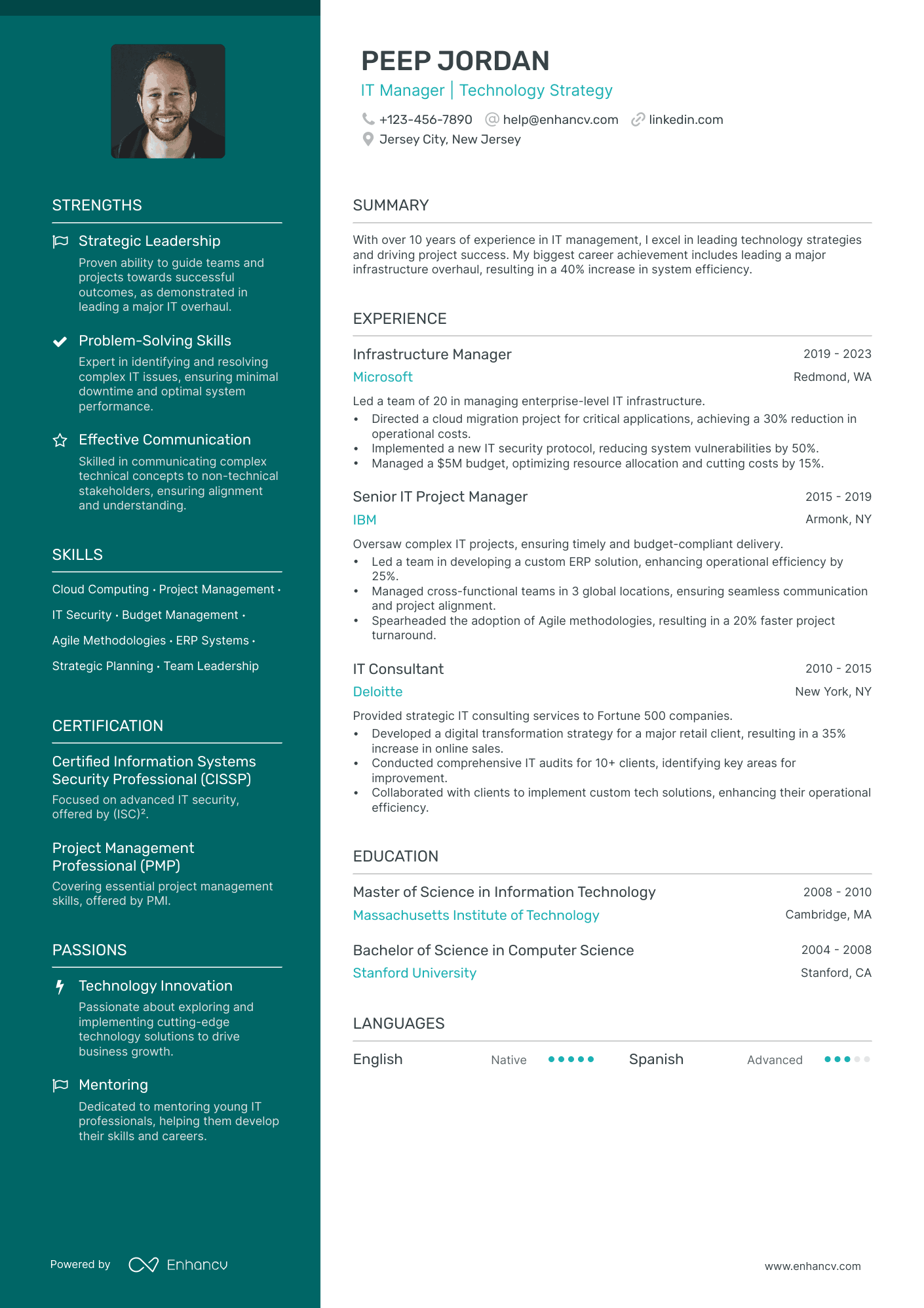 IT Manager resume example
