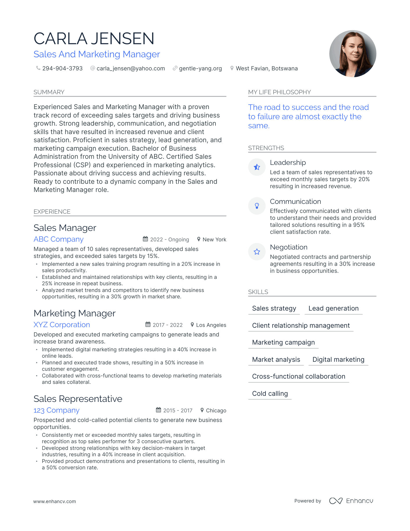 Modern Sales And Marketing Manager Resume Example