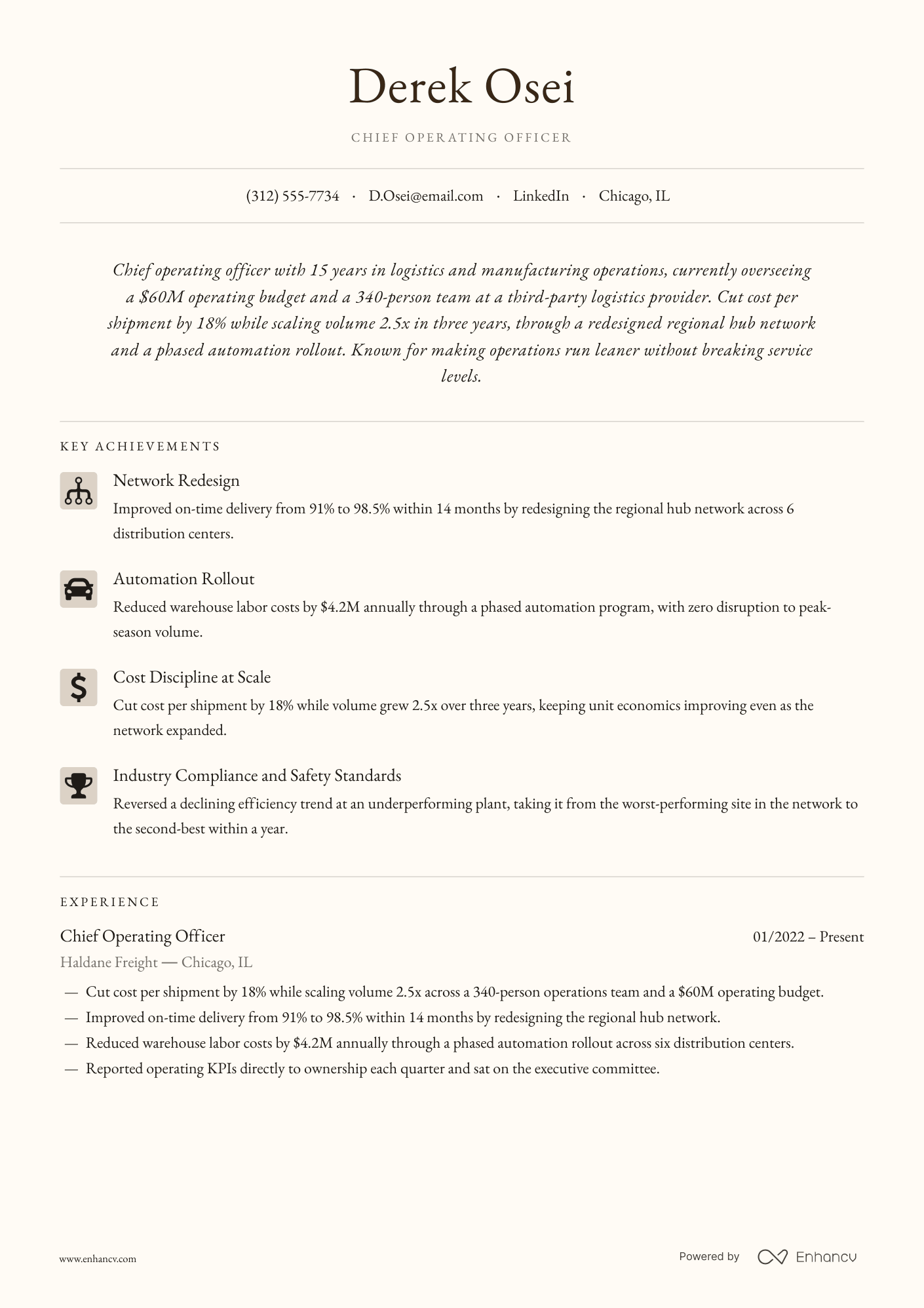 coo resume example