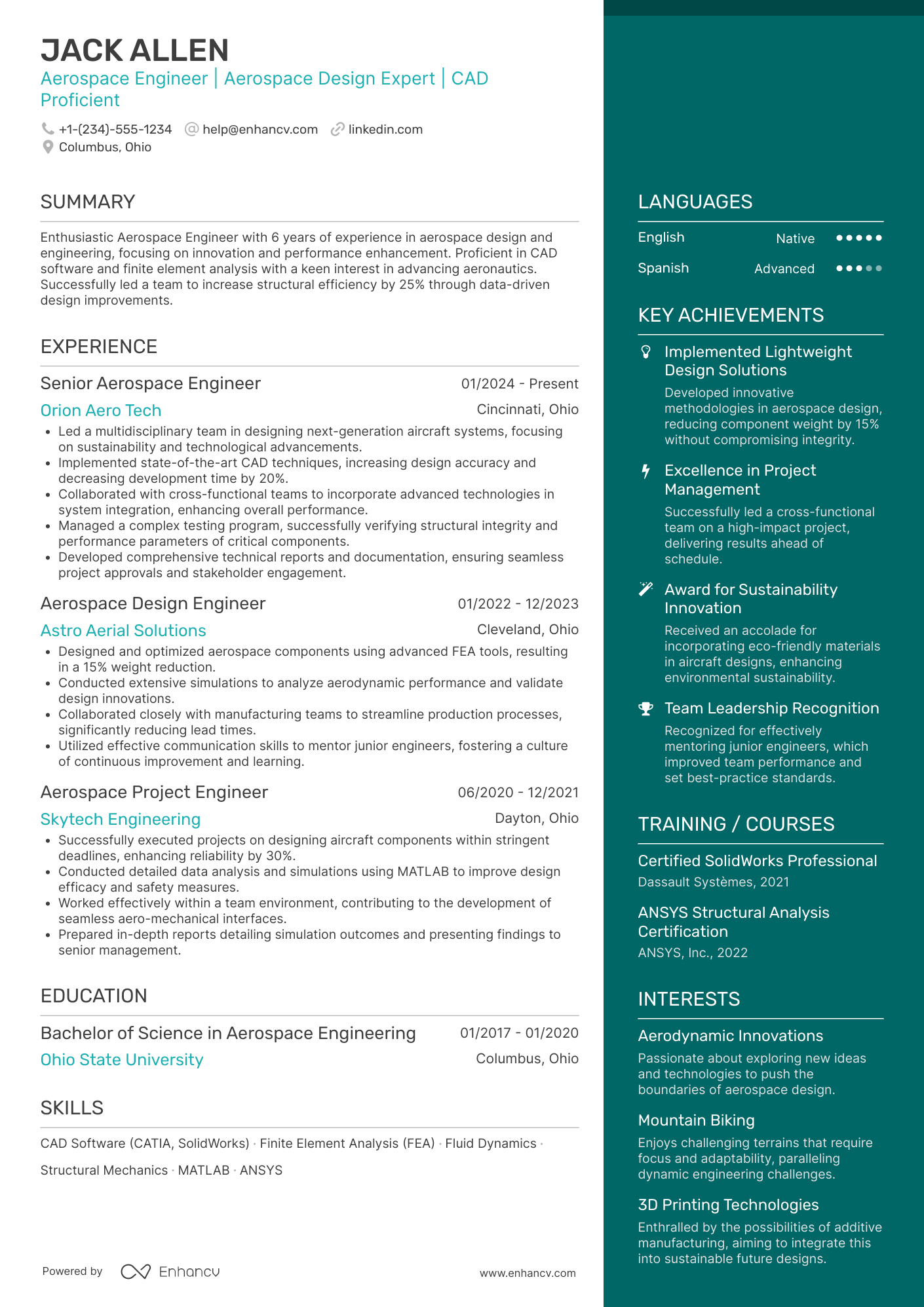 Aerospace Engineering resume example