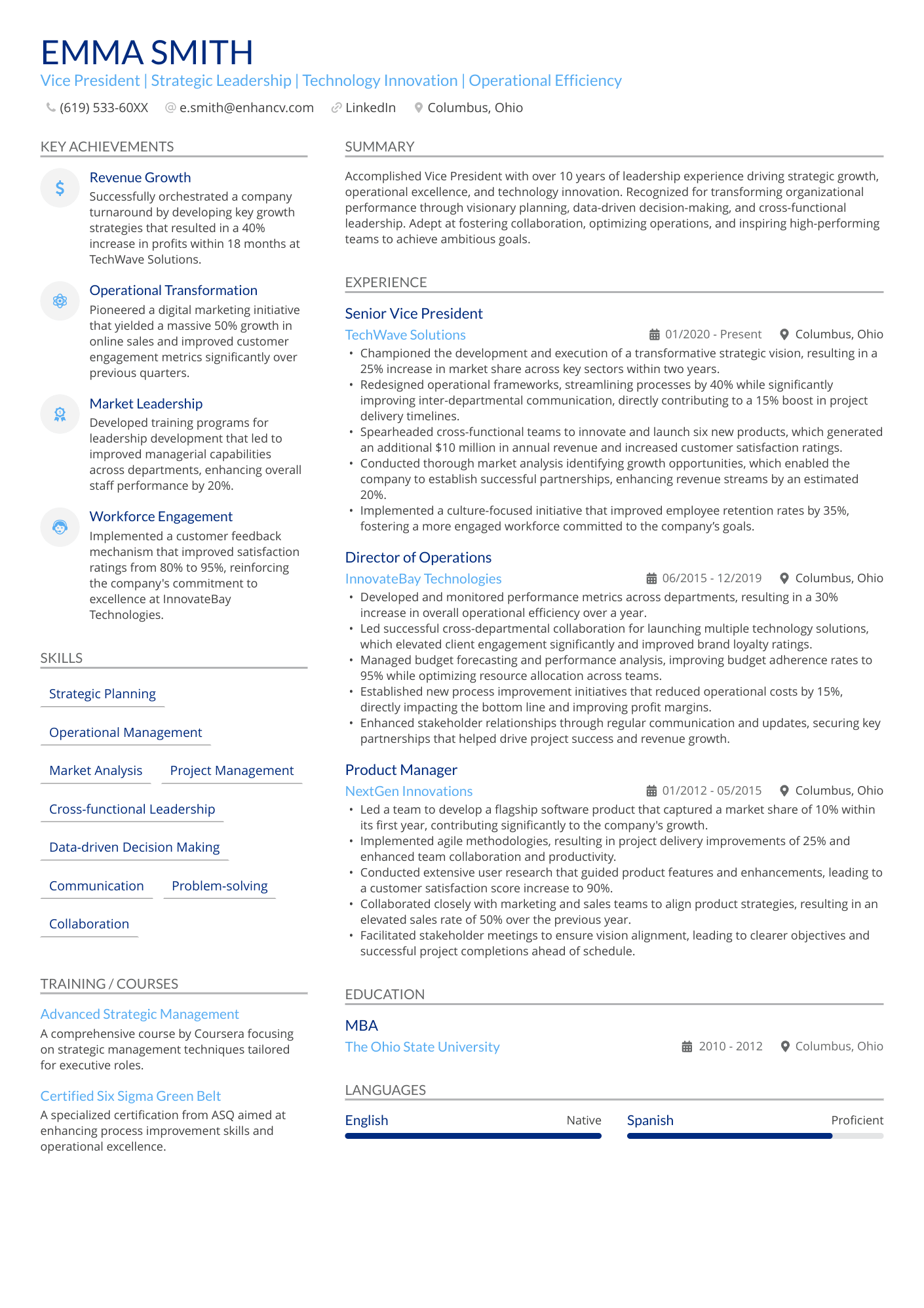 An artist resume template with blue accent colors.