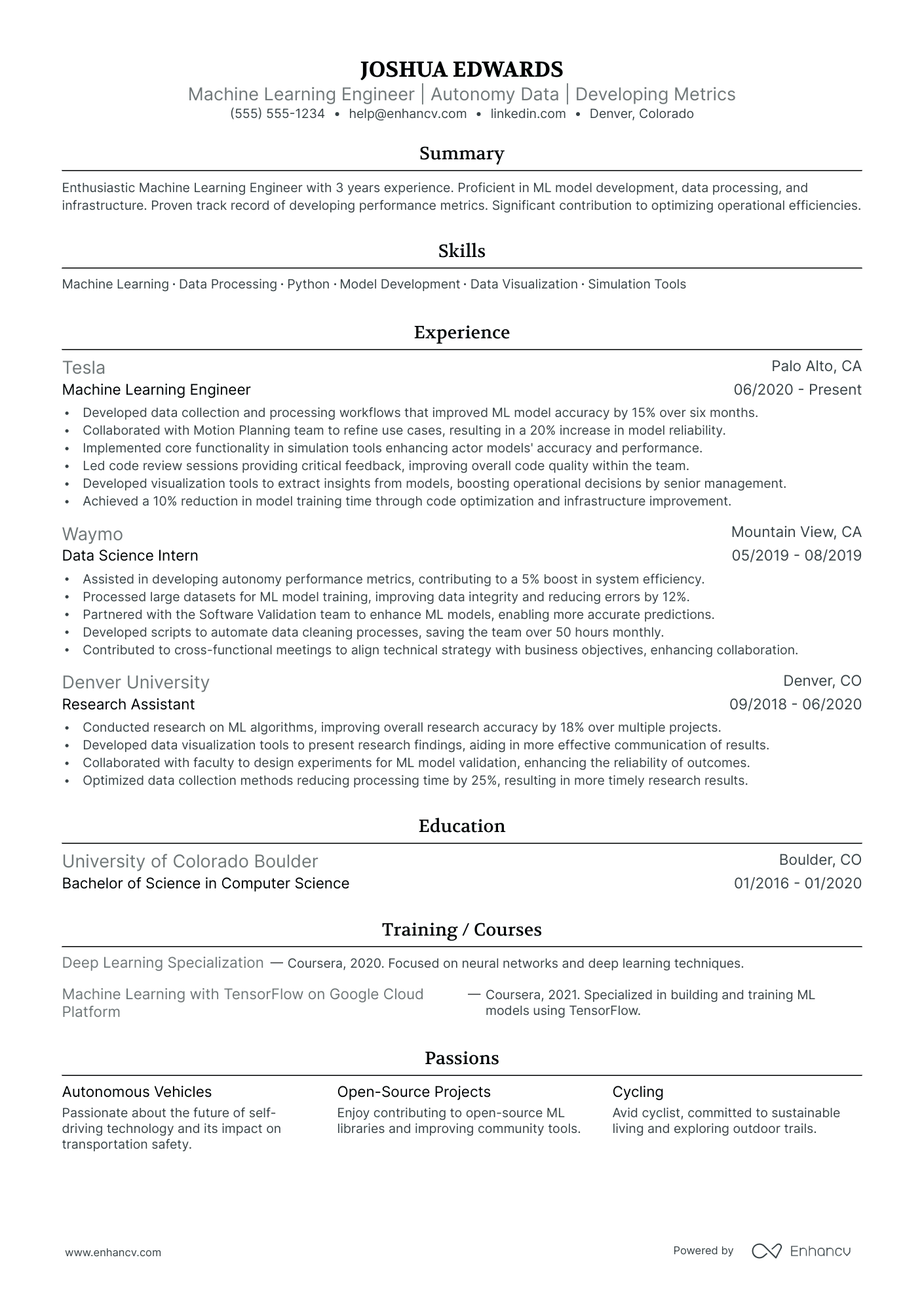 Machine Learning Data Engineer resume example