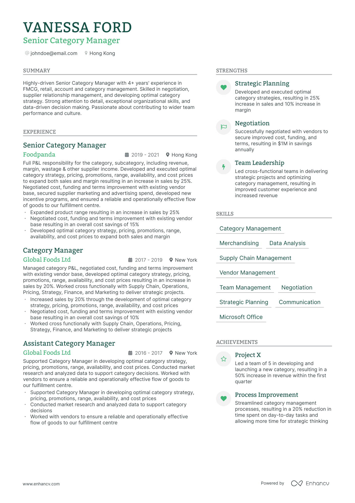 Category Manager resume example