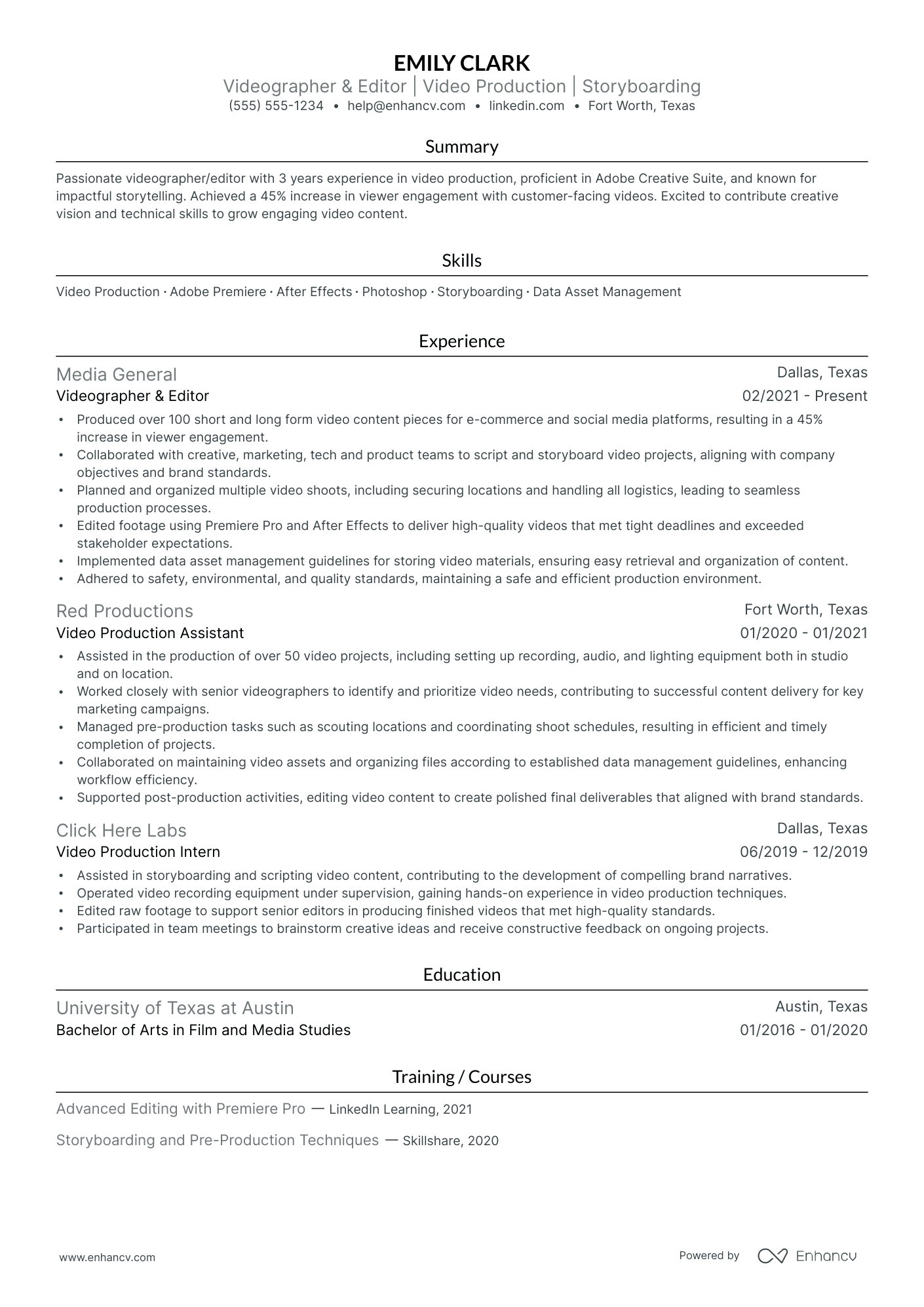 Senior Video Editor resume example