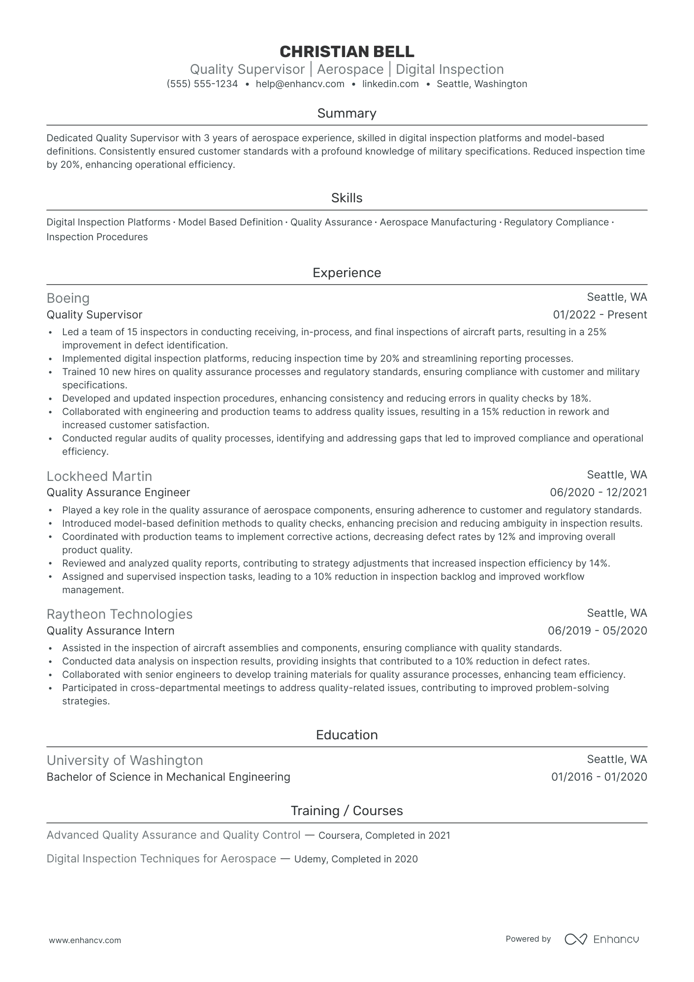 Quality Assurance Supervisor resume example