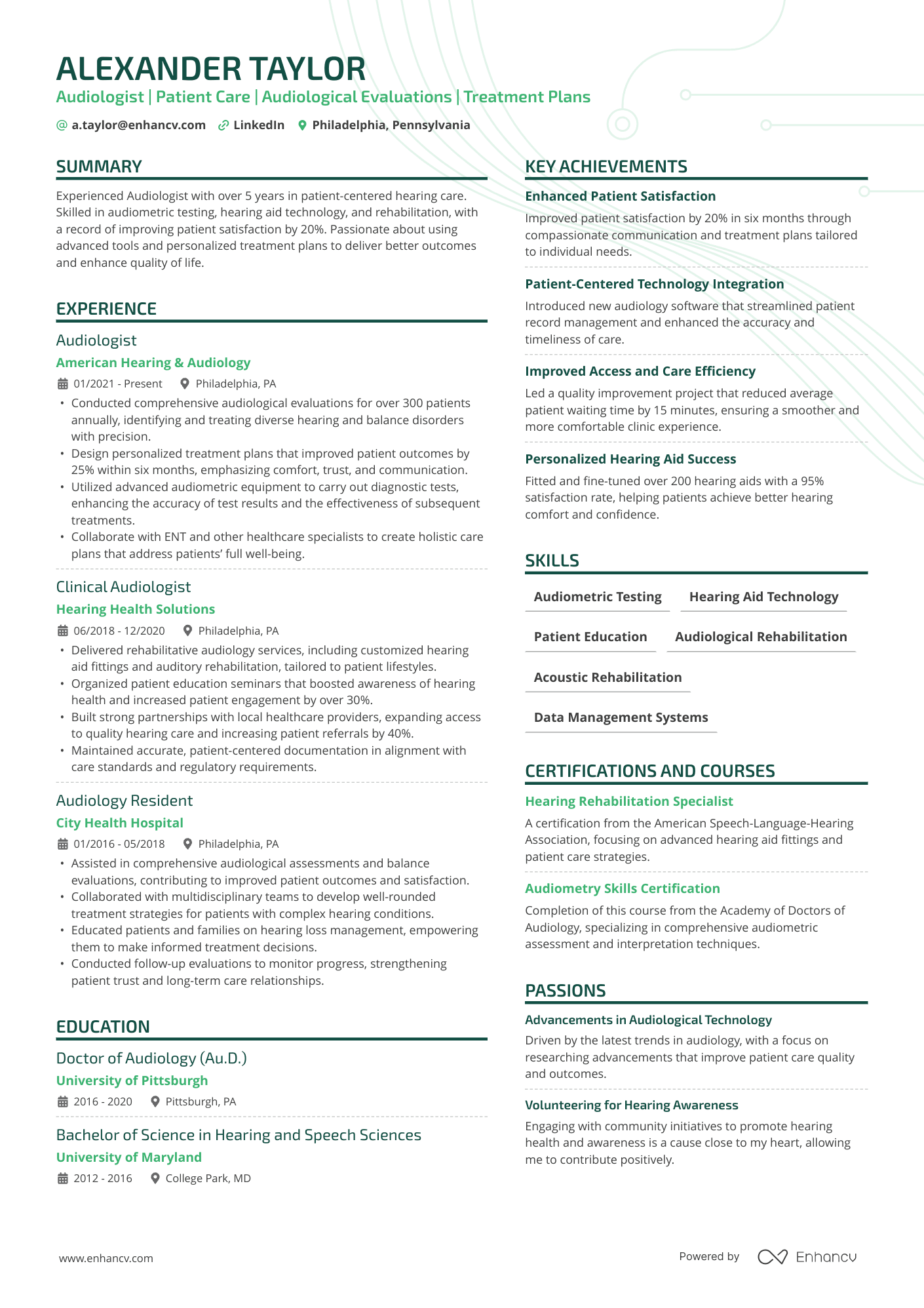 audiologist resume example