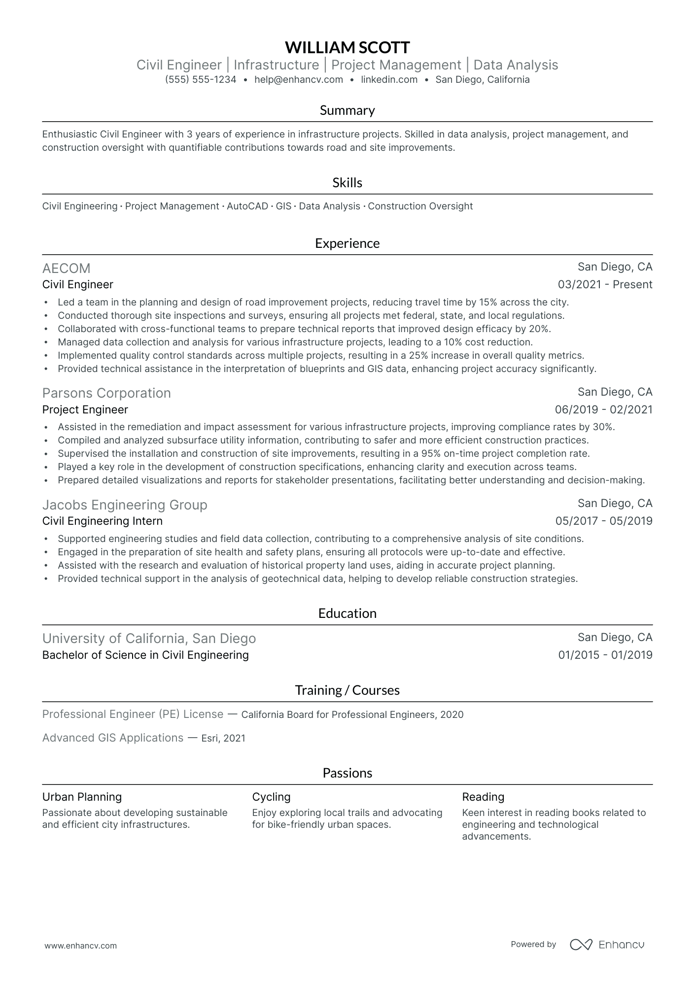 Civil Engineering Consultant resume example