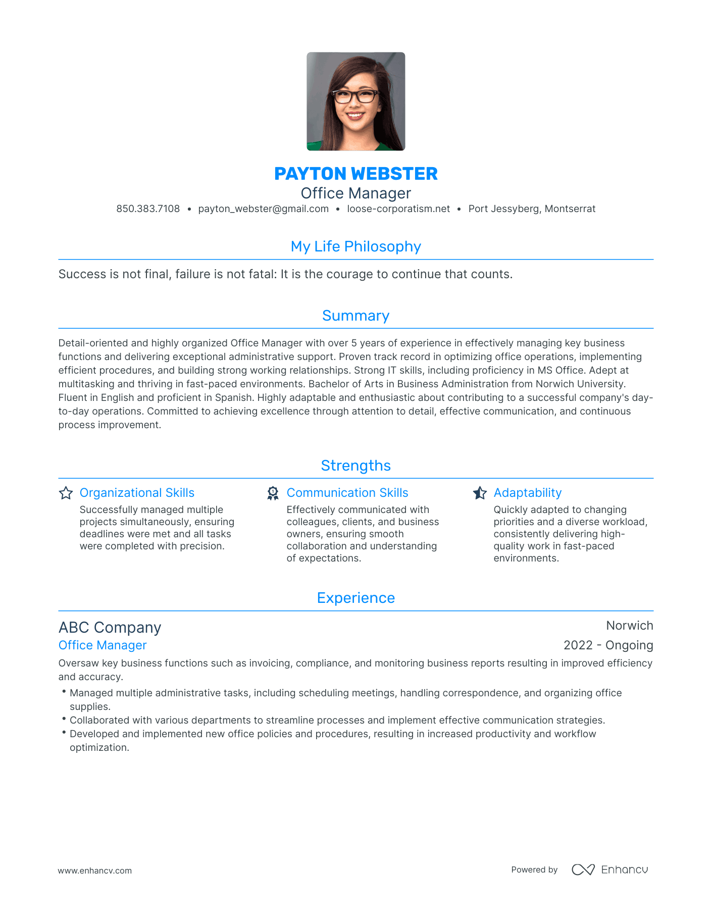 Modern Office Manager Resume Example