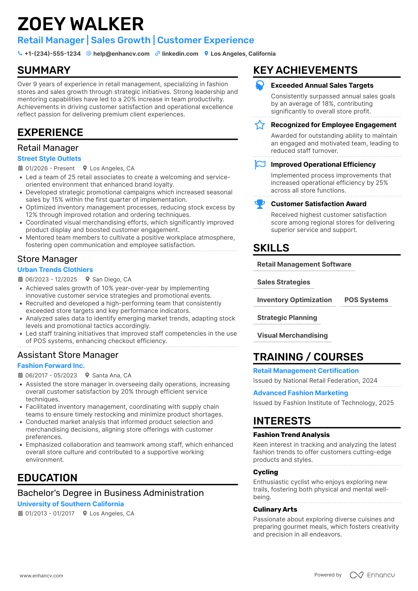 Retail General Manager resume example