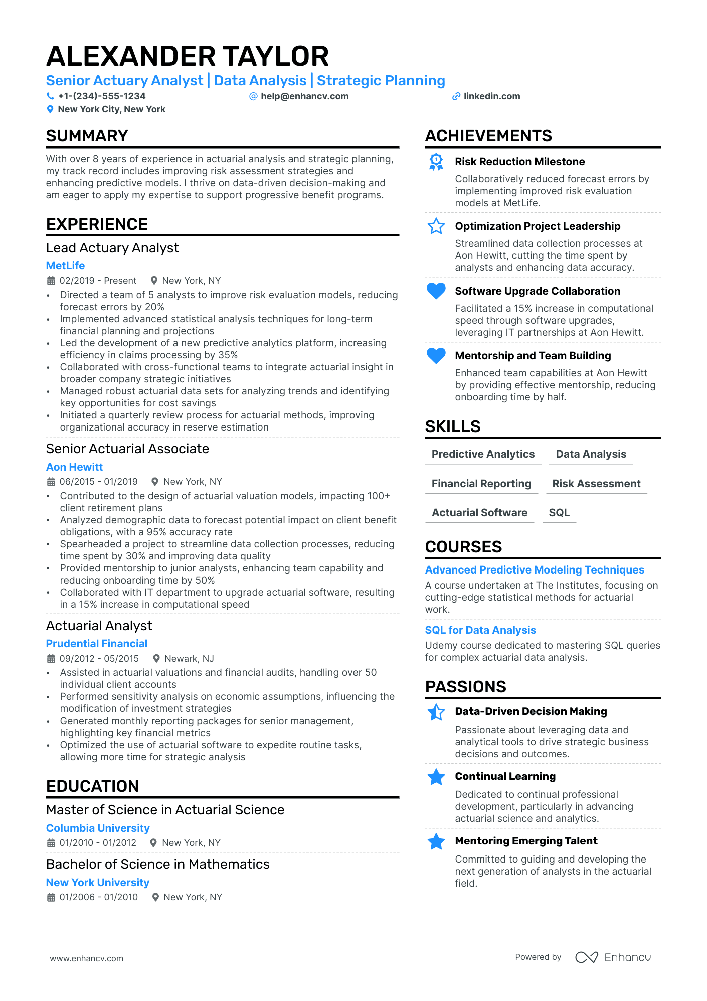 Actuary resume example