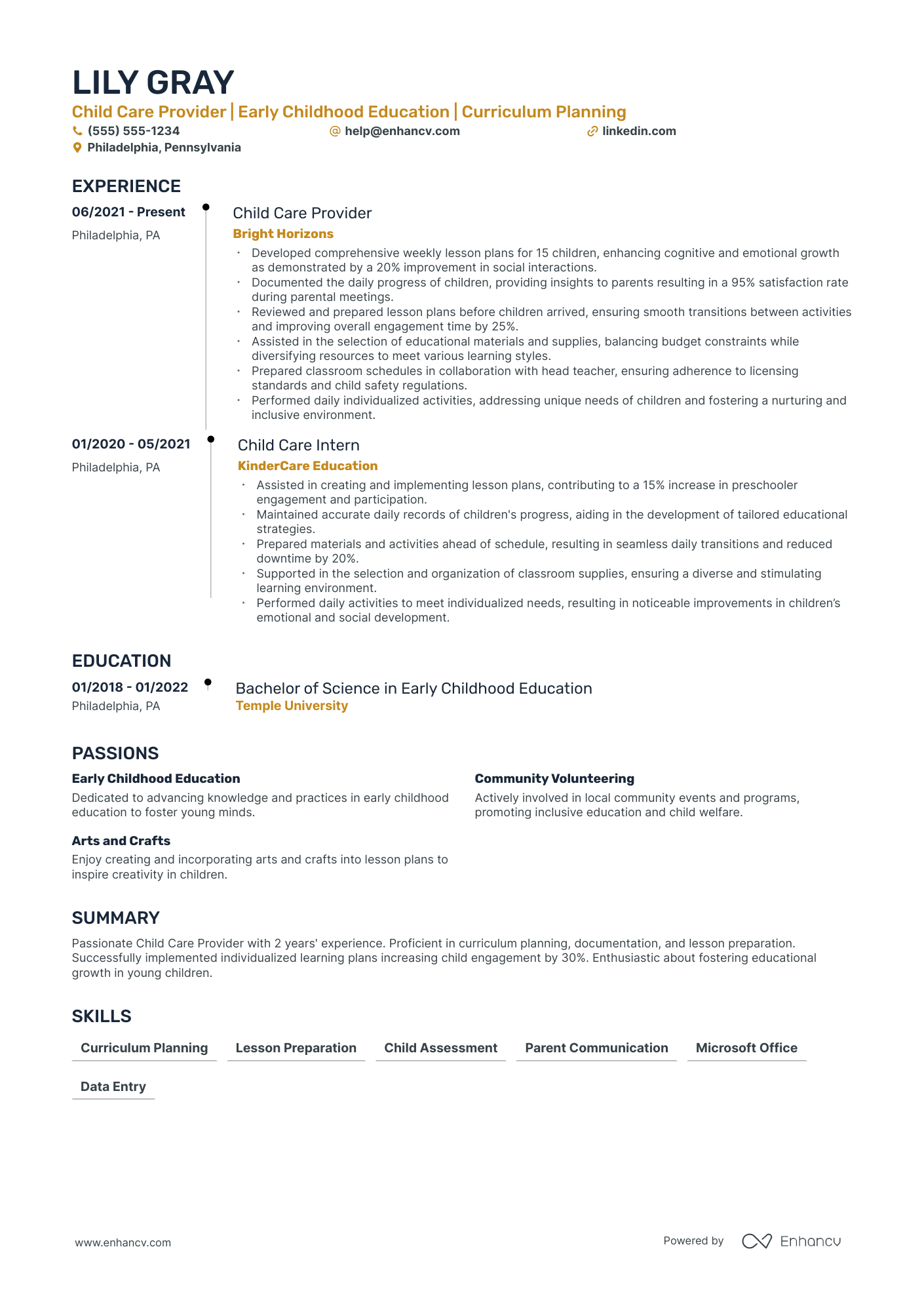 Childcare Specialist resume example