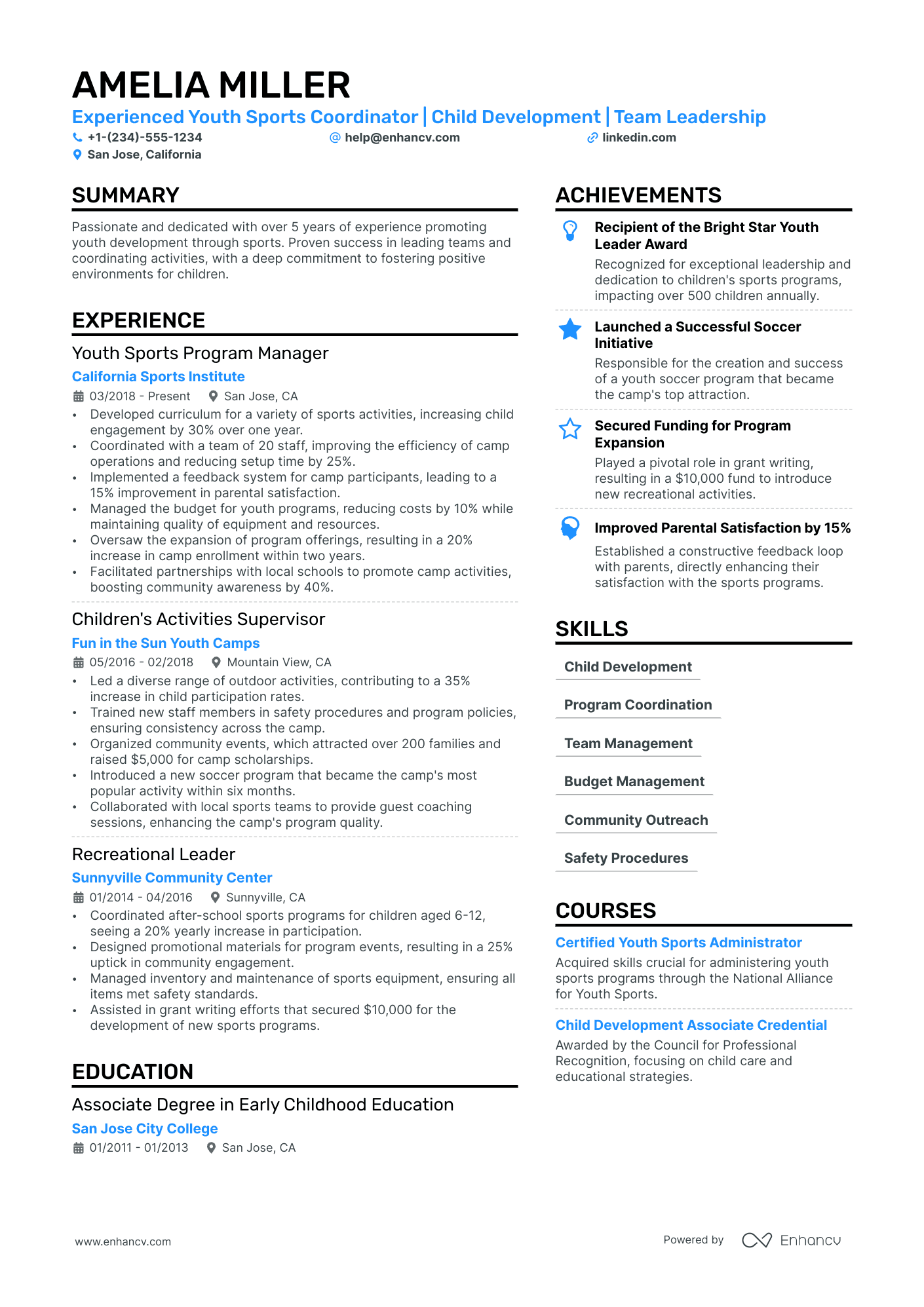 Camp Counselor resume example