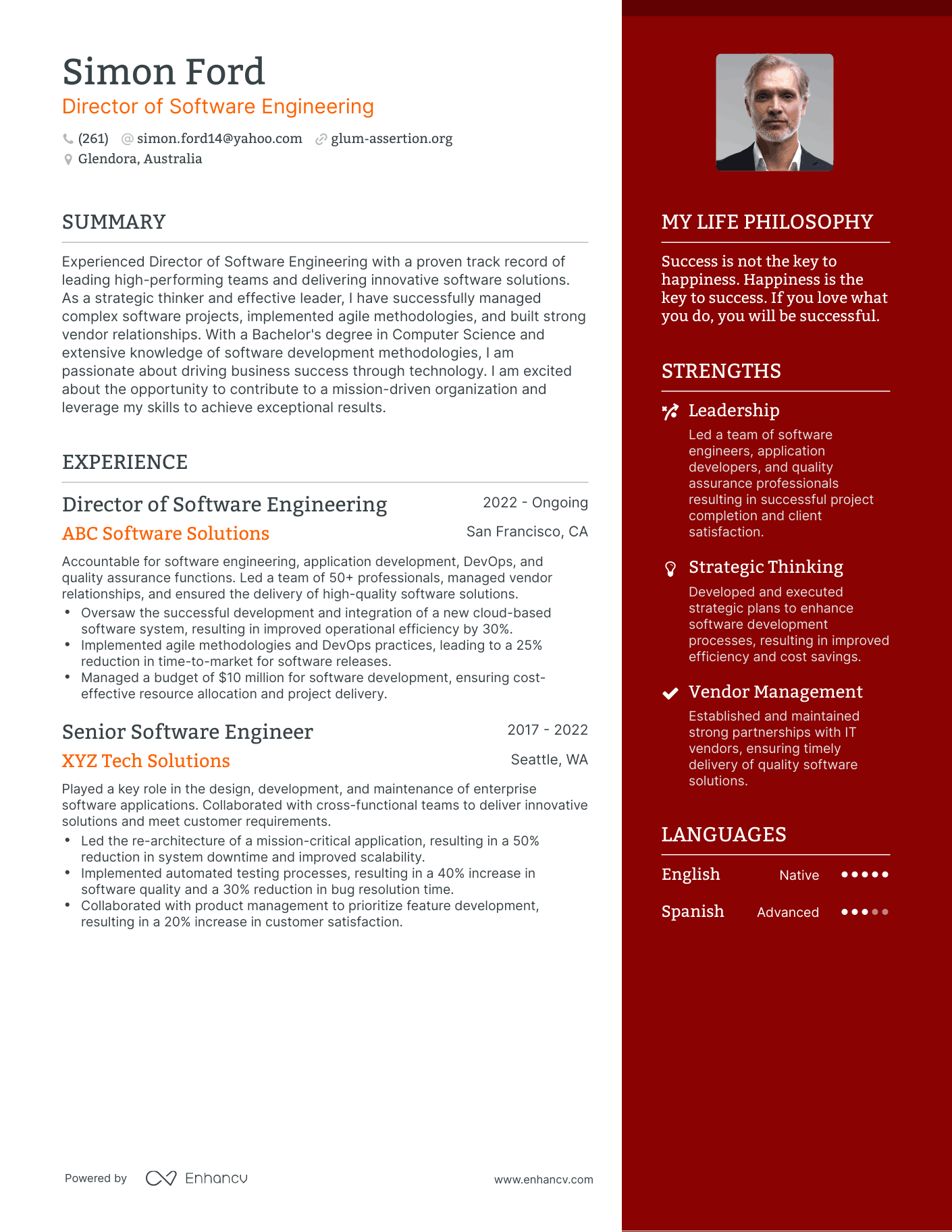 Modern Director of Software Engineering Resume Example