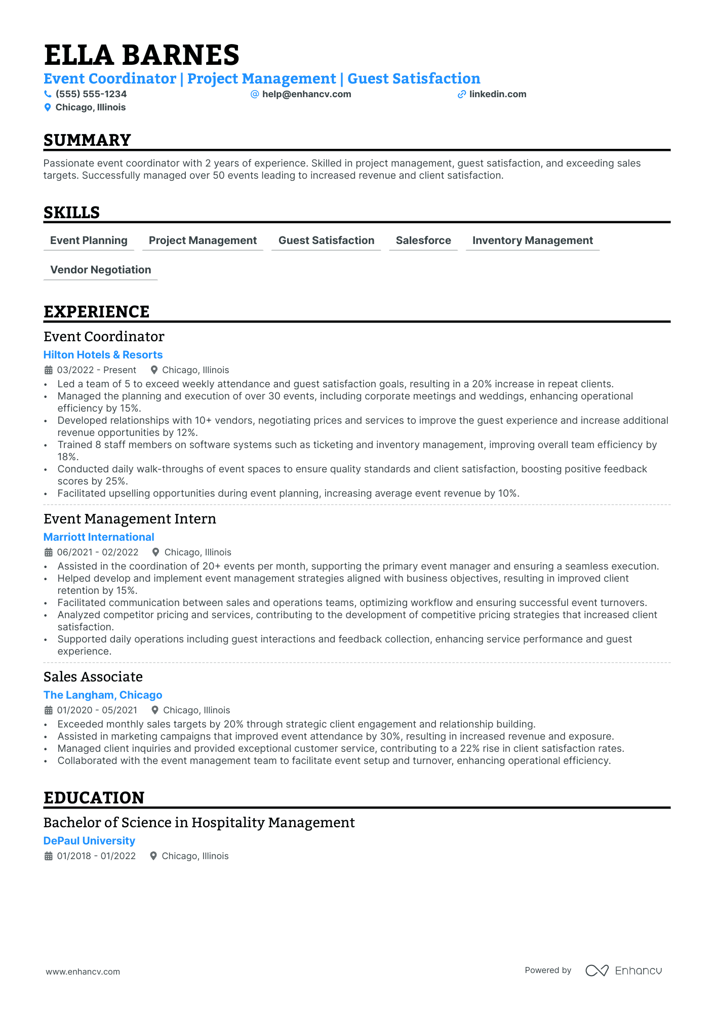 Assistant Event Manager resume example