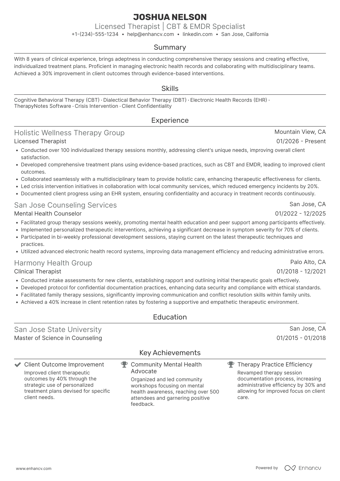 Therapist resume example