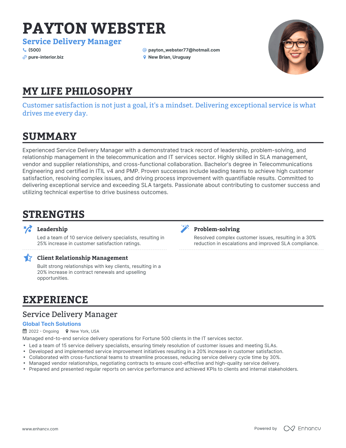 Creative Service Delivery Manager Resume Example