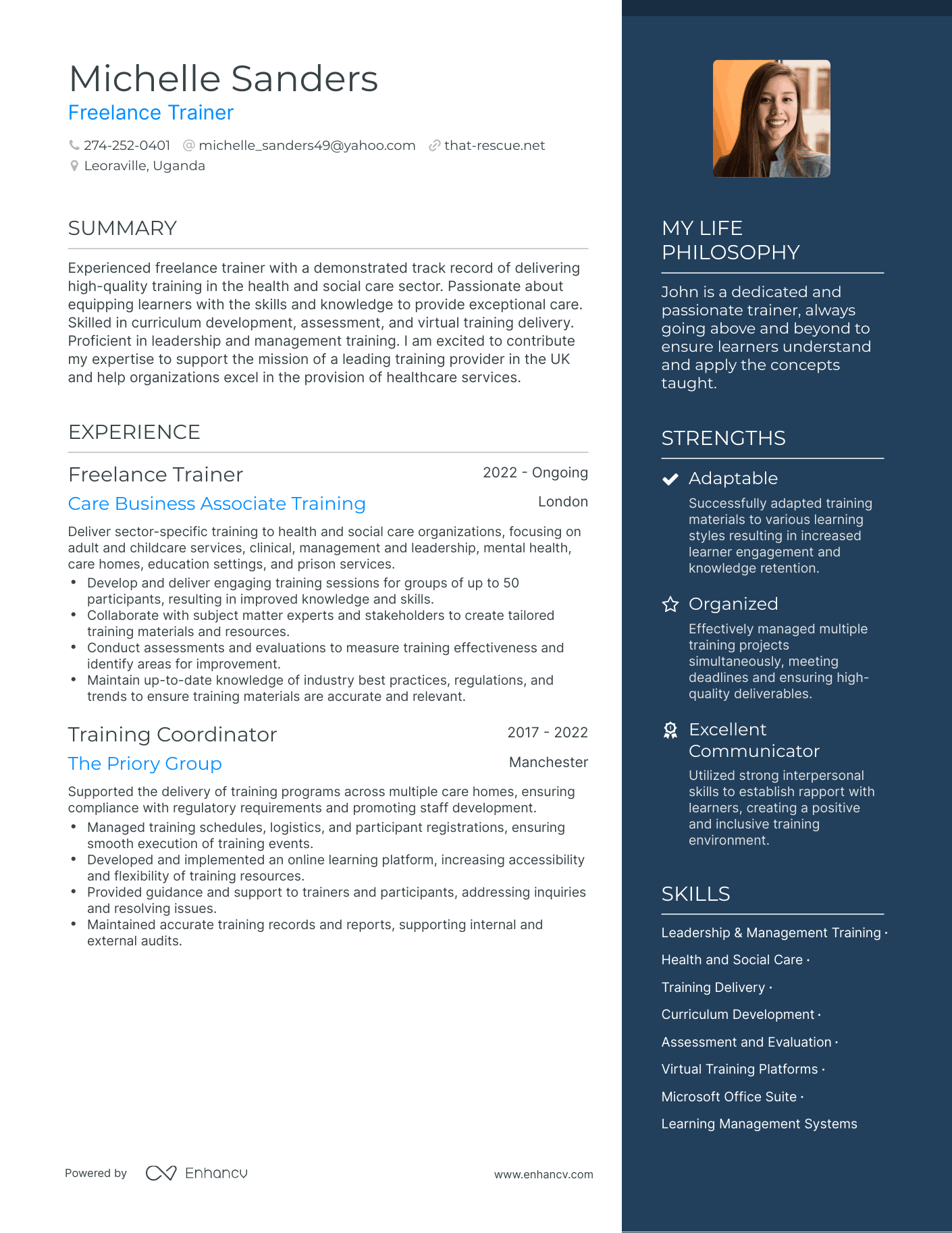 Freelance Trainer resume example