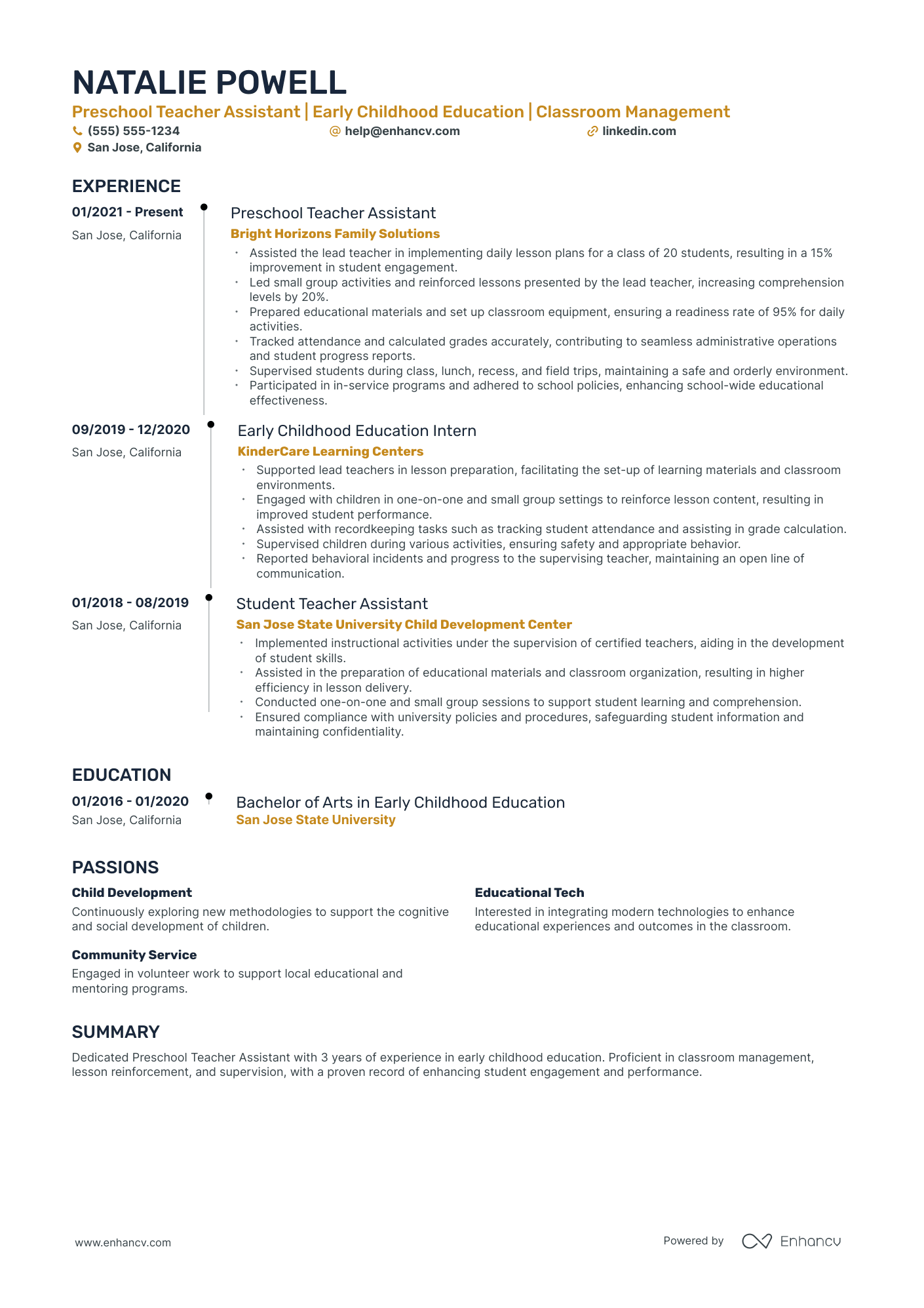 Elementary School Teacher Assistant resume example