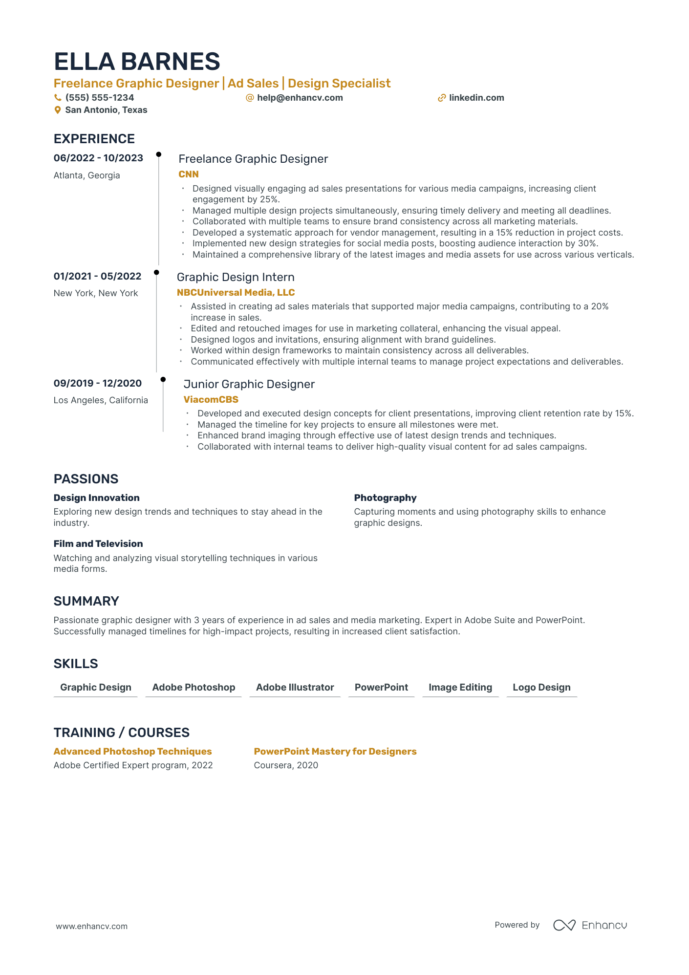 Freelance Graphic Designer resume example