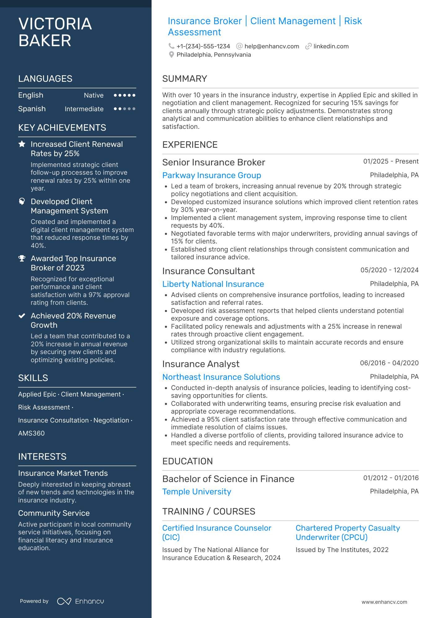 Insurance Broker resume example
