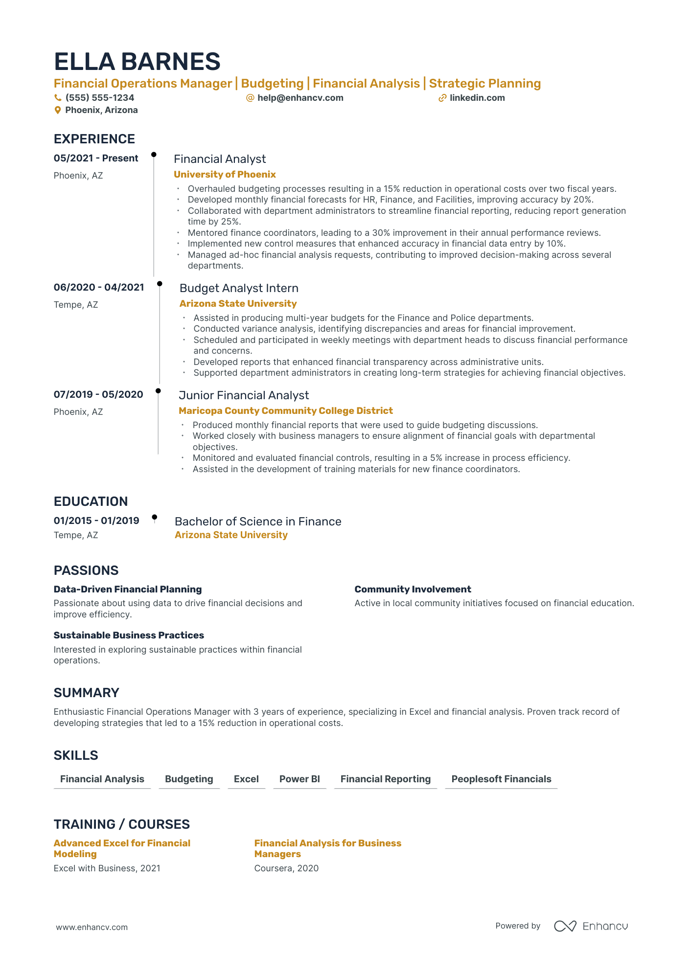 Financial Operations Manager resume example