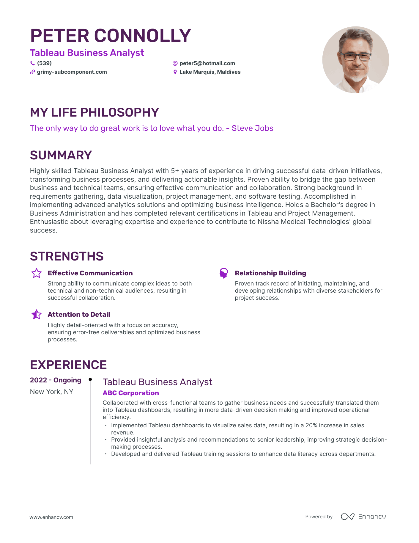 Creative Tableau Business Analyst Resume Example