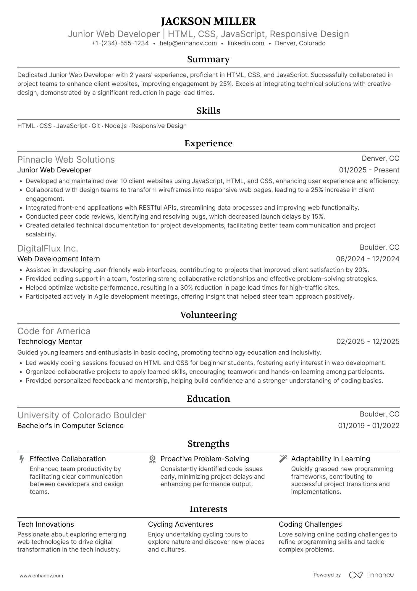 Junior Web Developer resume example