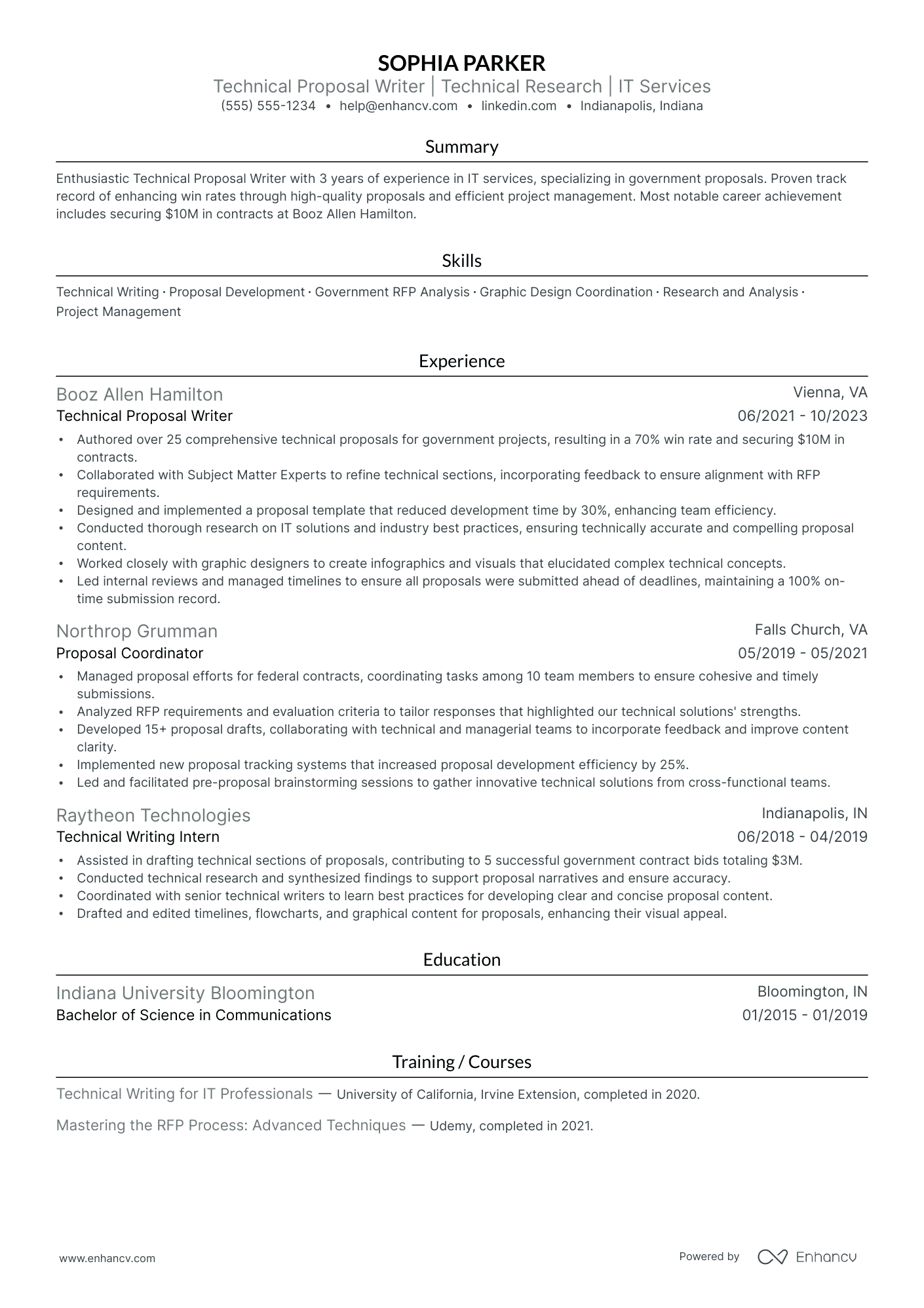 Technical Proposal Writer resume example