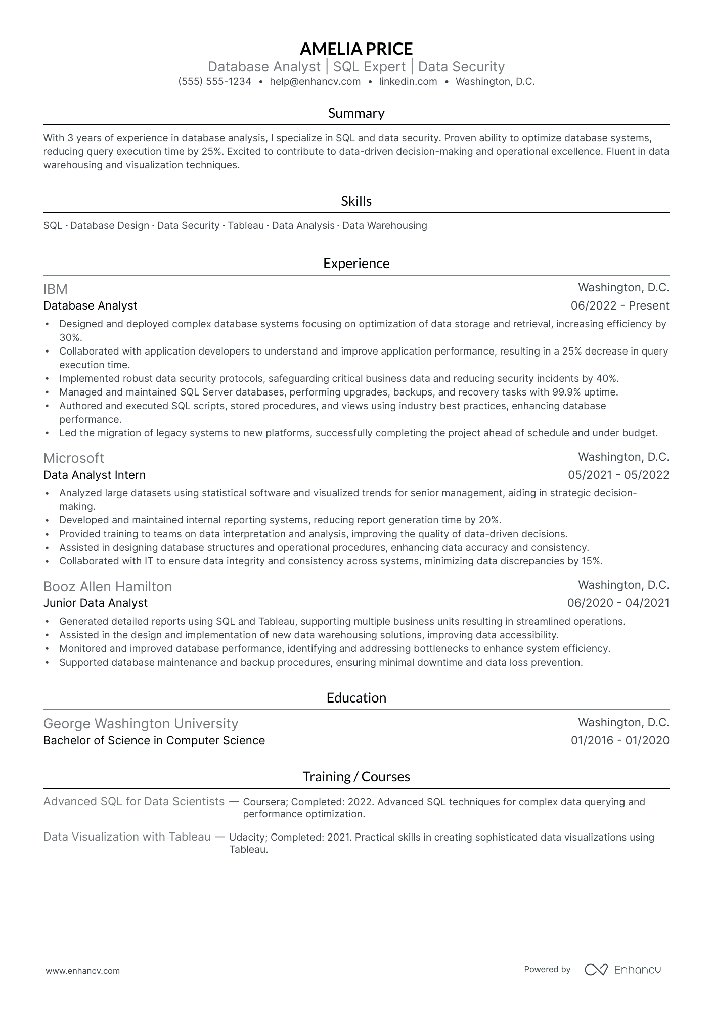 SQL Developer Analyst resume example