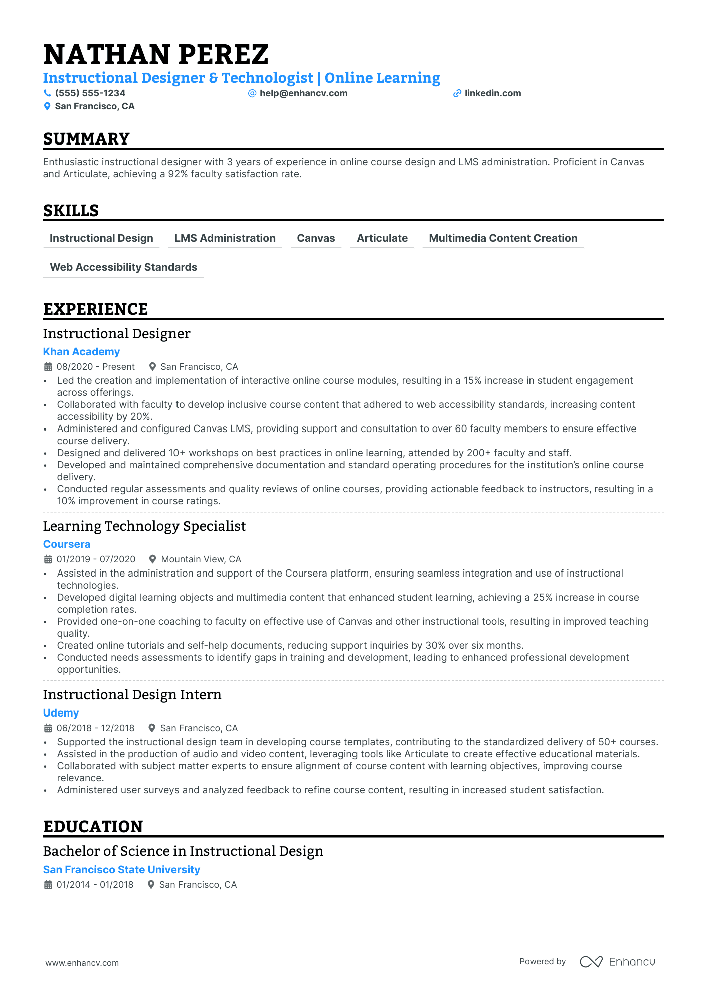 Instructional Design Technologist resume example