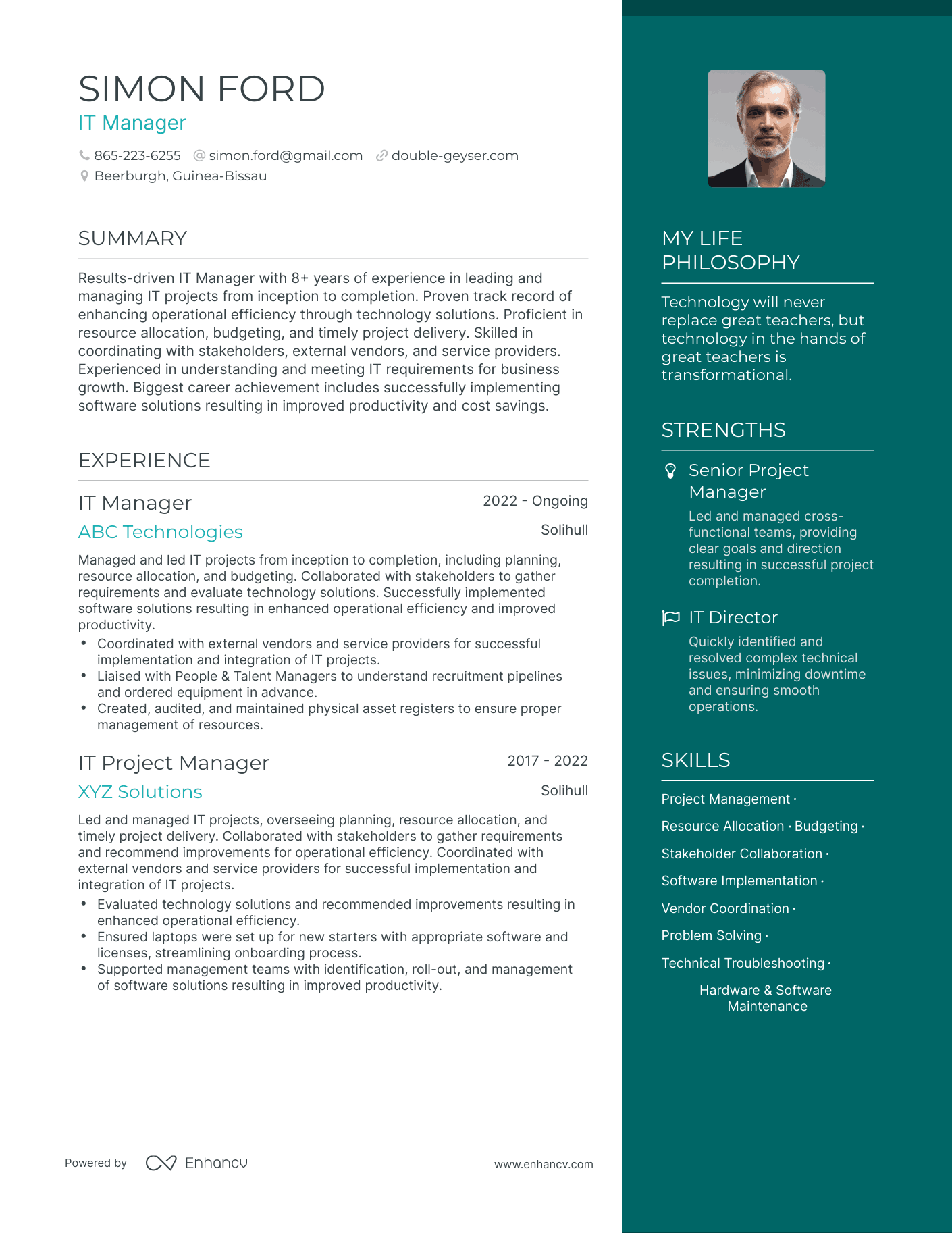 Modern IT Manager Resume Example