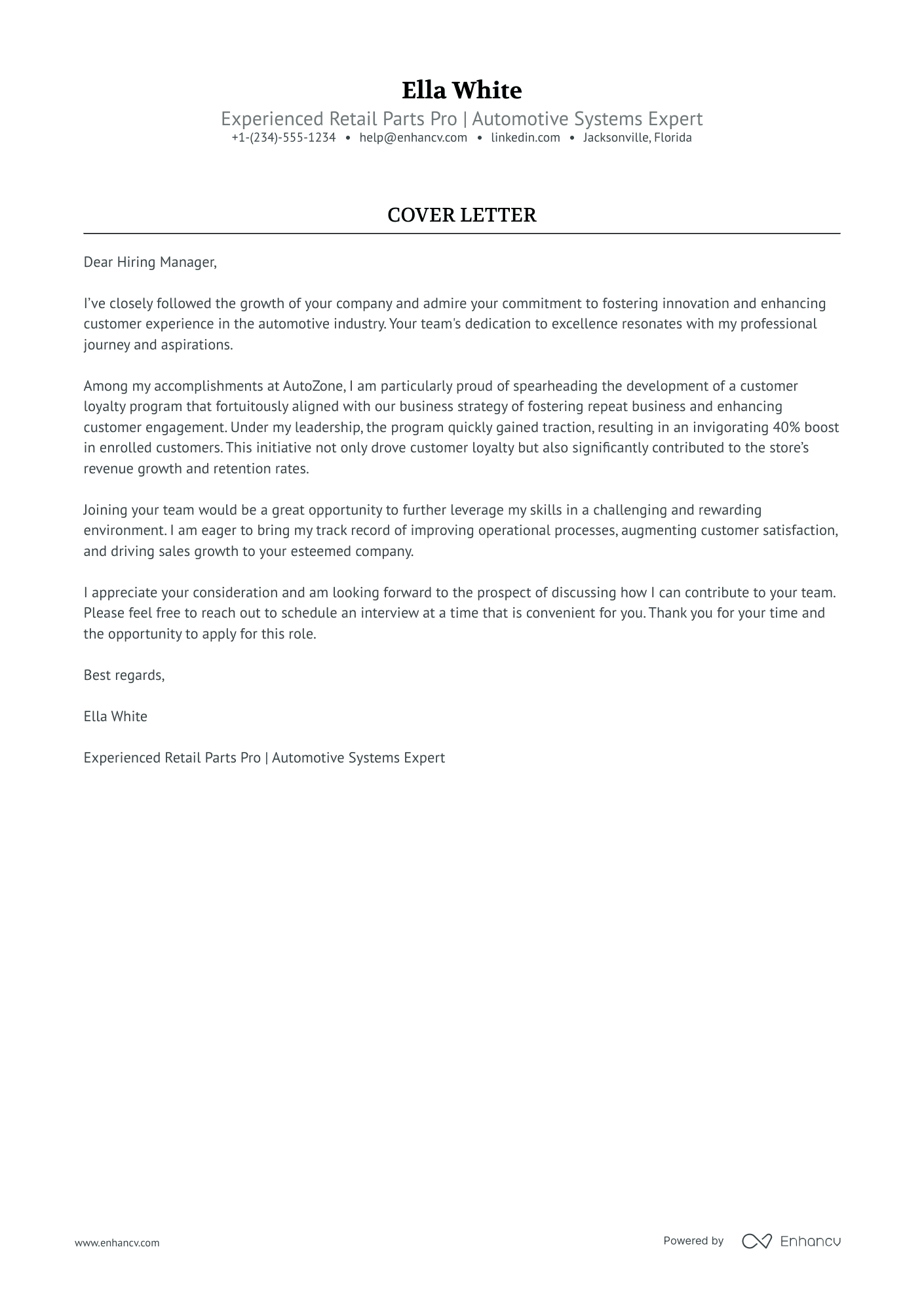 Store Manager Retail cover letter