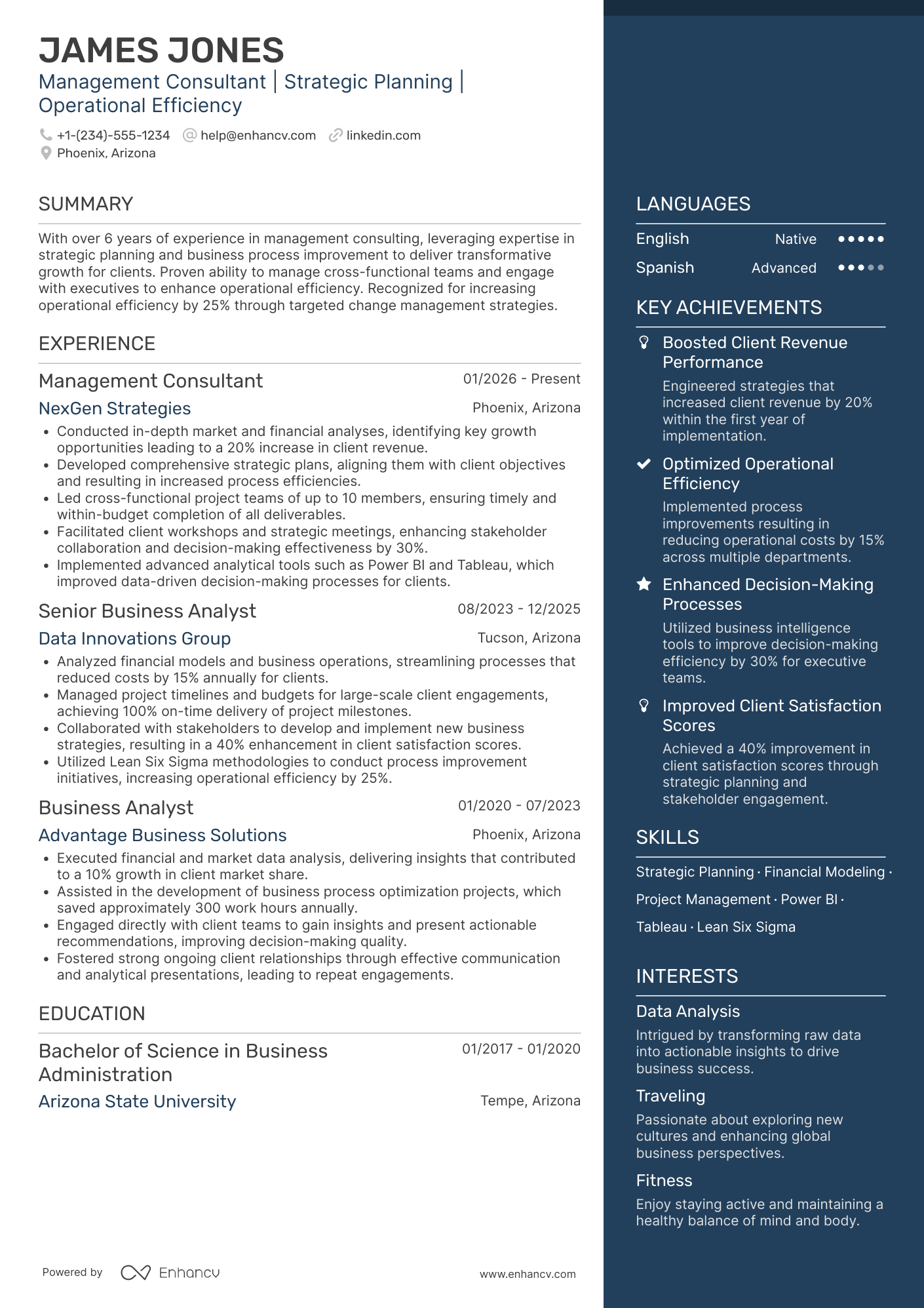 Management Consultant resume example
