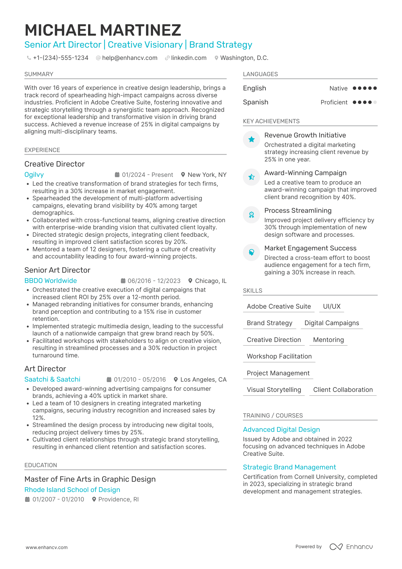 Senior Art Director resume example
