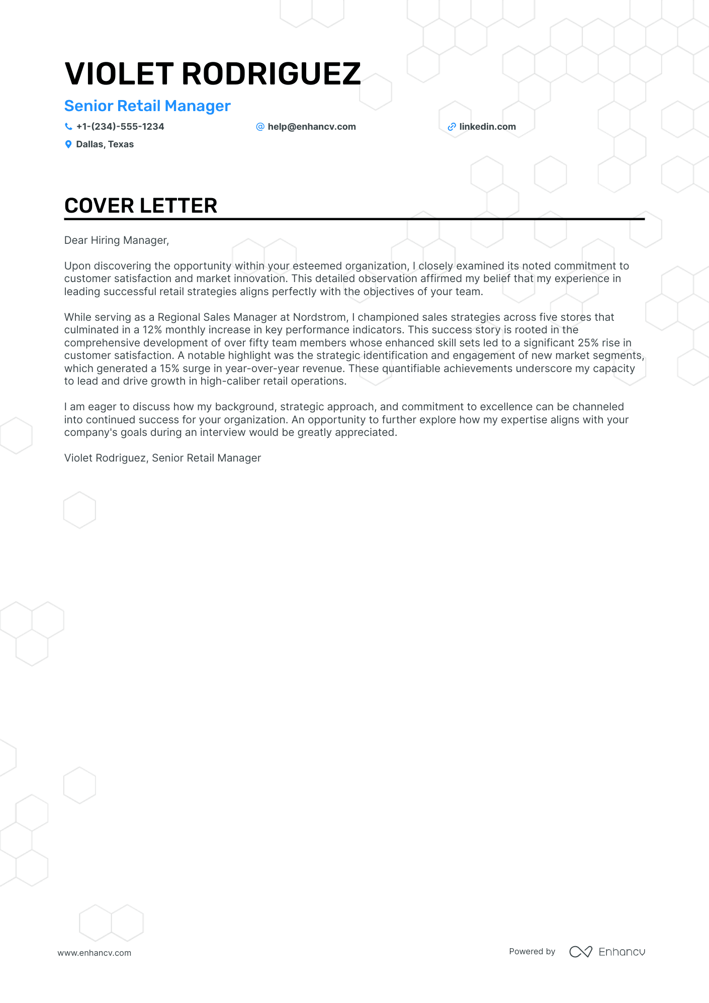 Customer Experience Manager cover letter