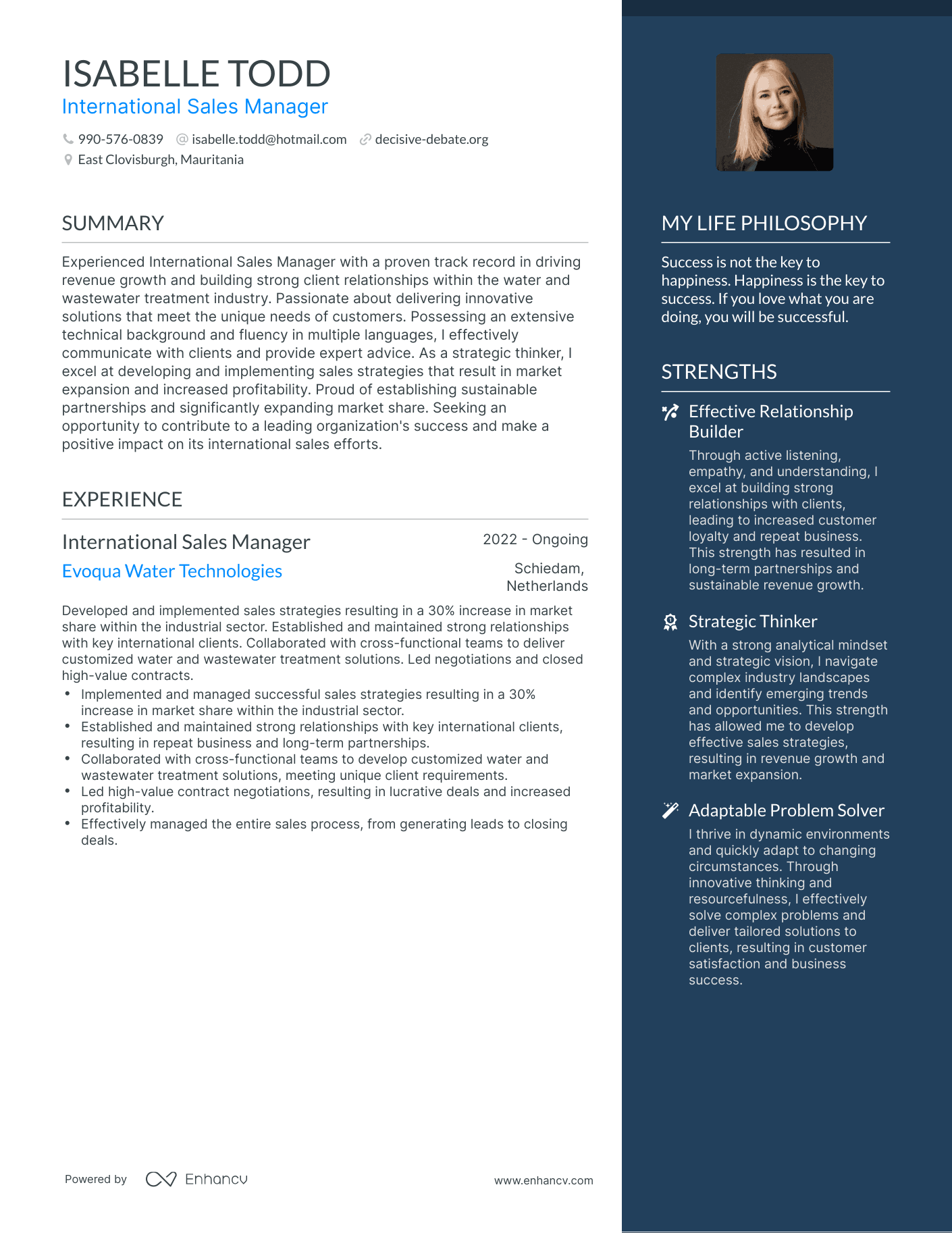 International Sales Manager resume example