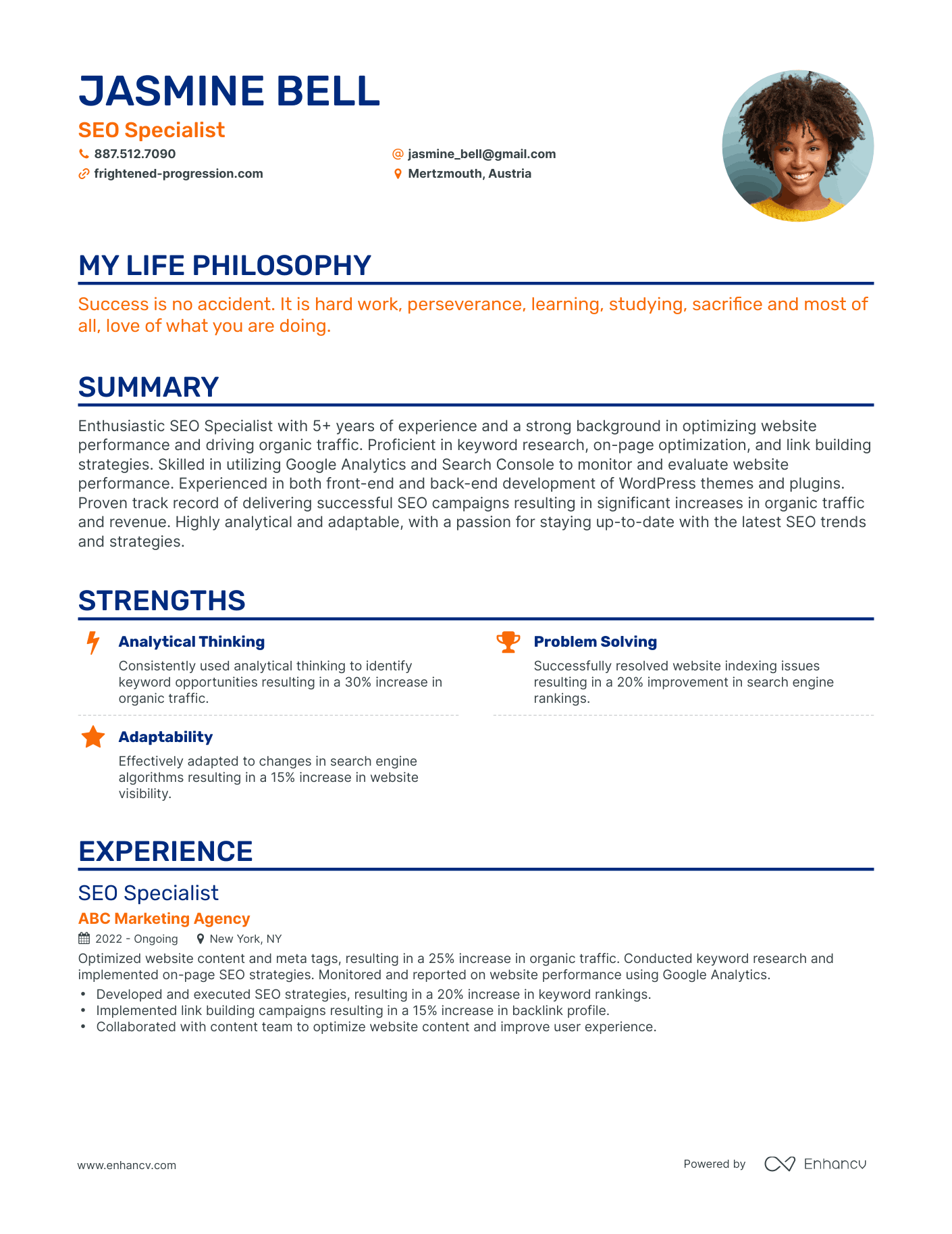 Creative SEO Specialist Resume Example