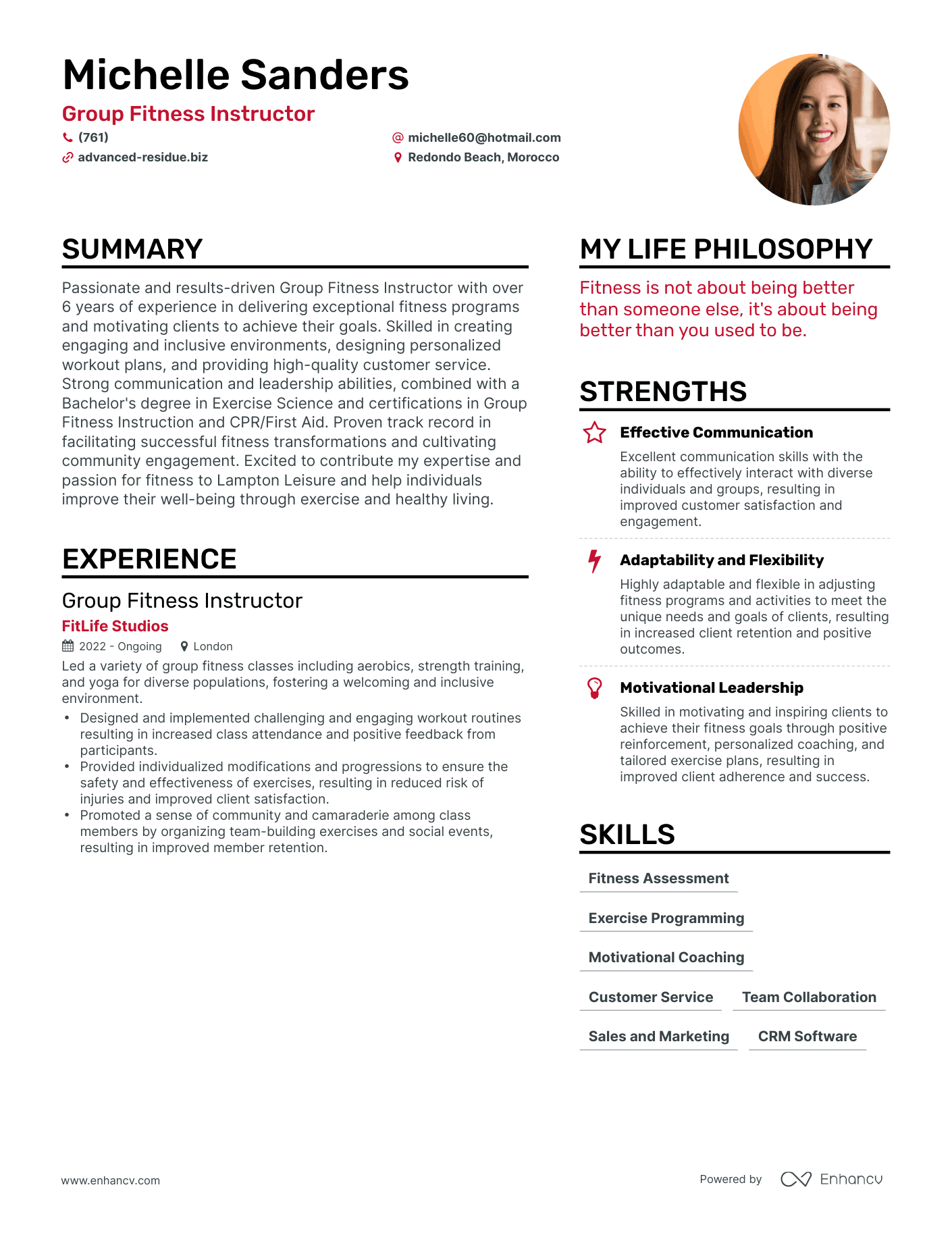 Group Fitness Instructor resume example