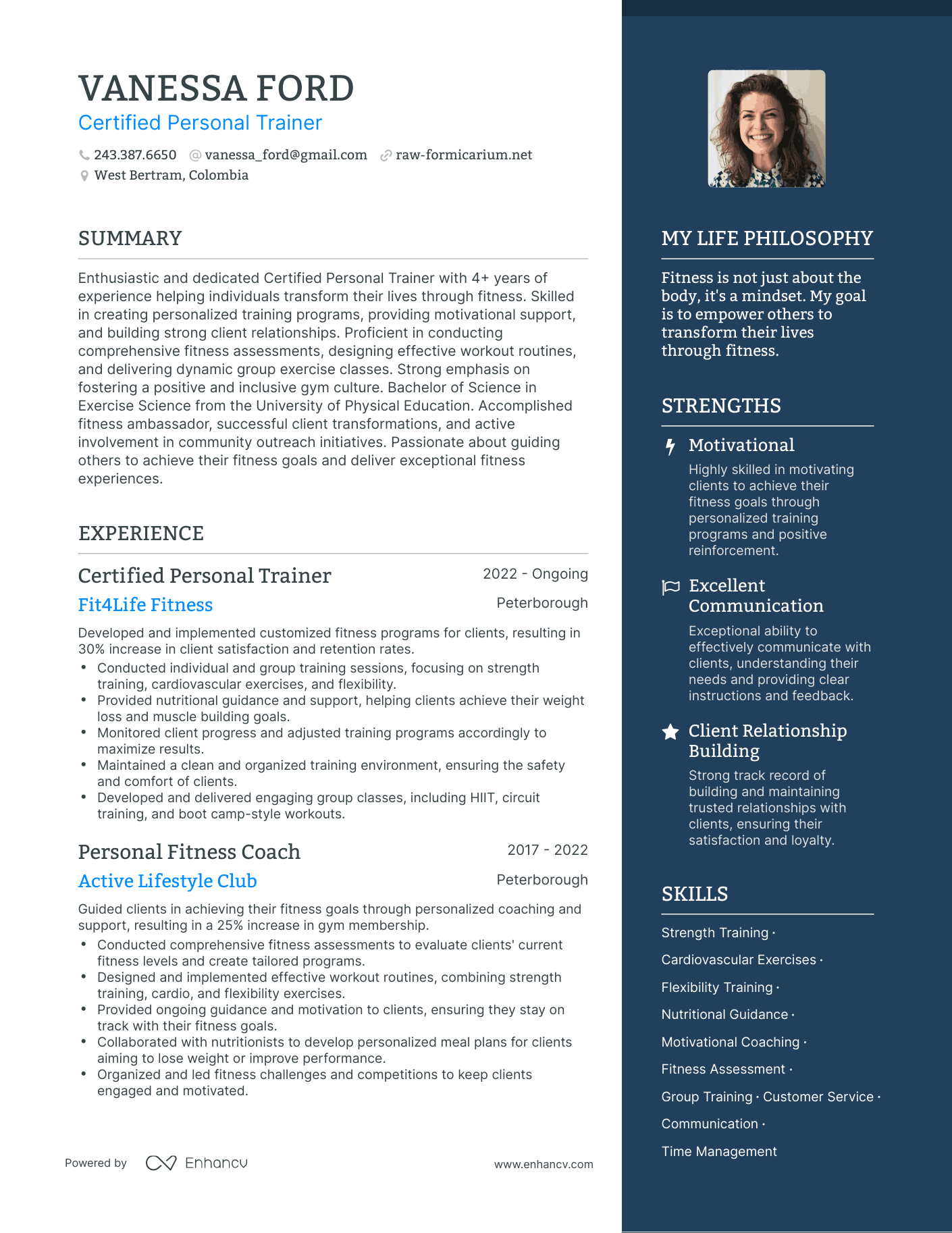 Certified Personal Trainer resume example